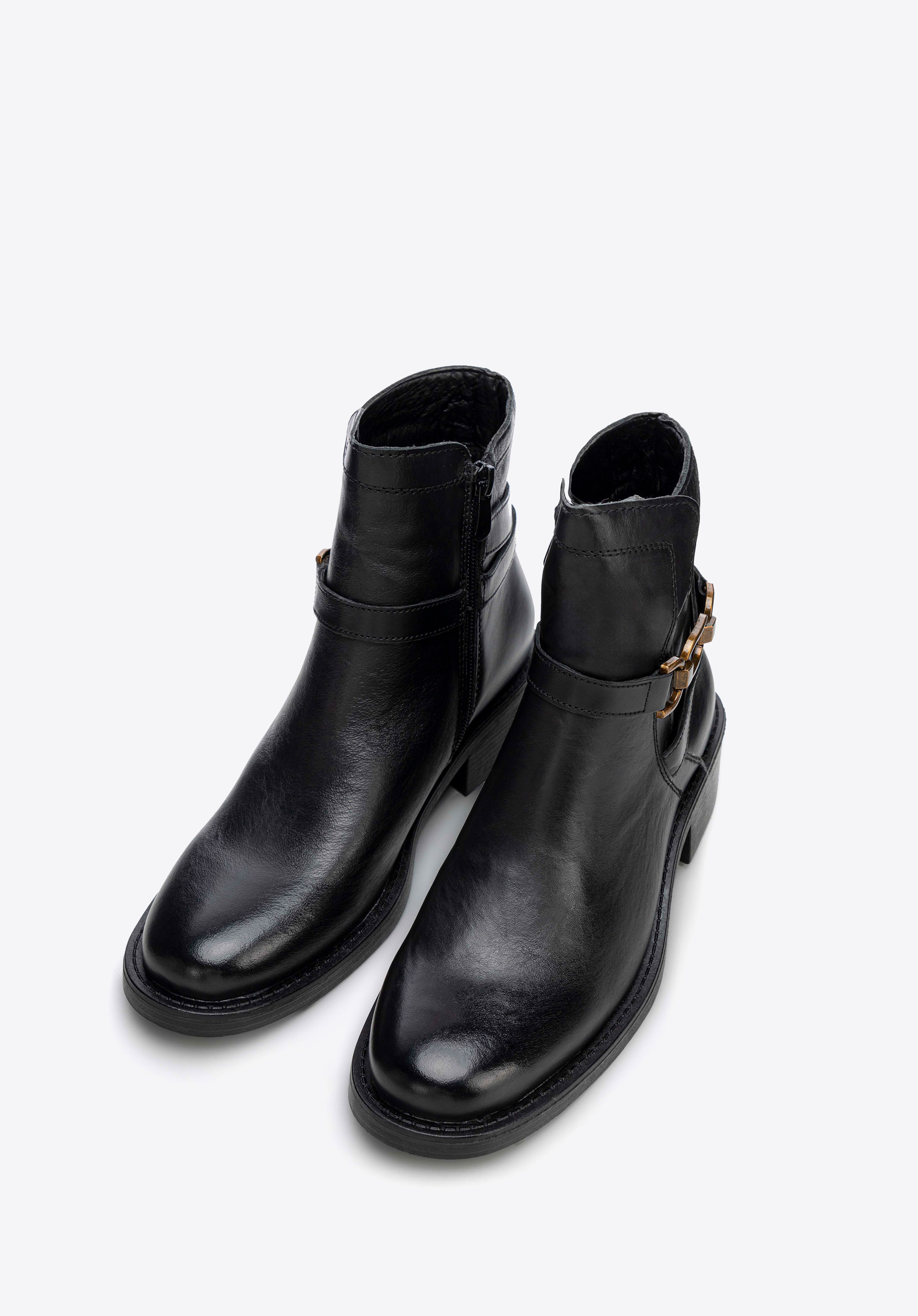Botine de damă din piele cu lanț decorativ, negru, 99-D-400-1-38, Fotografie 1