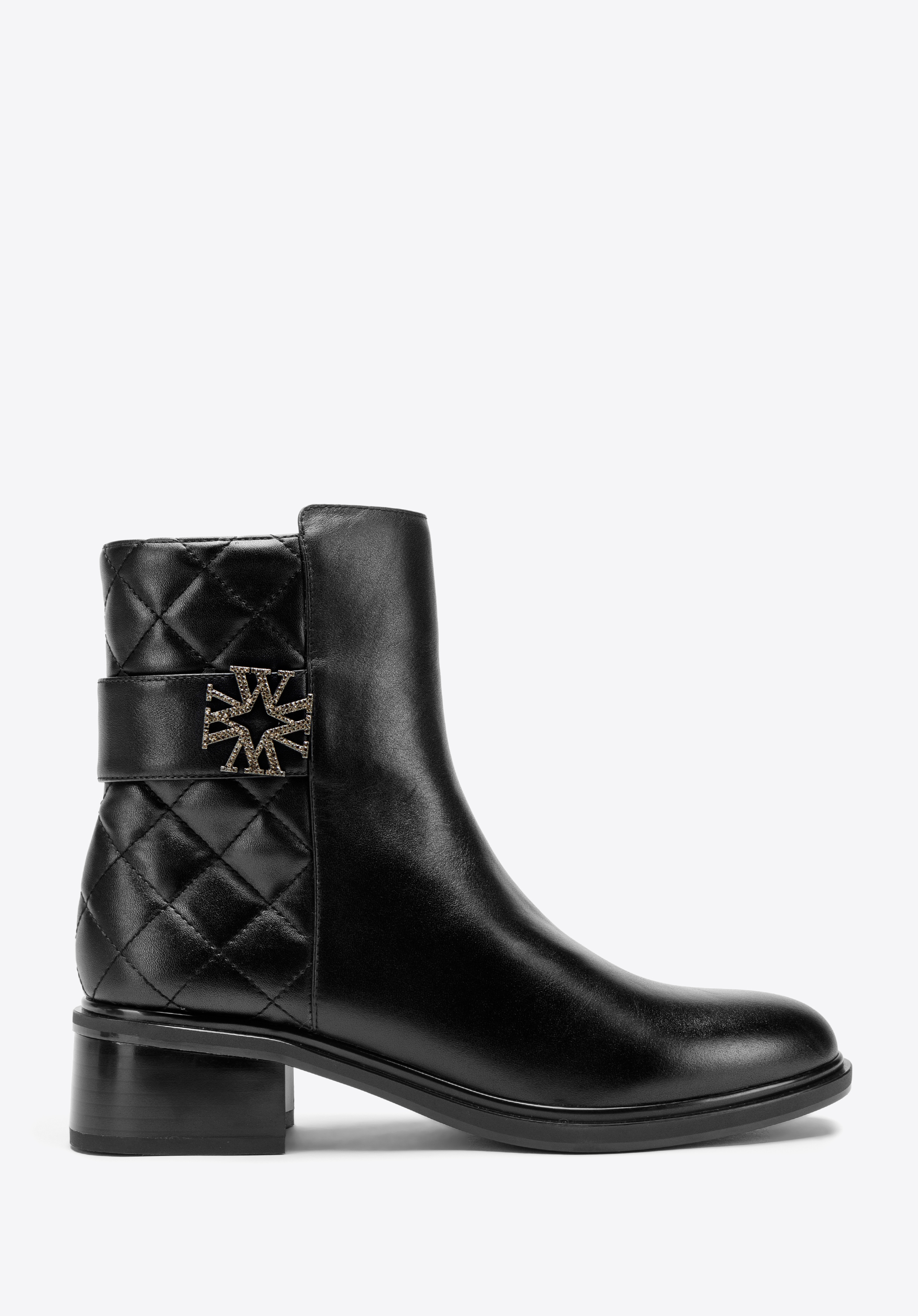 Botine de damă din piele matlasată, negru, 97-D-507-1-35, Fotografie 1