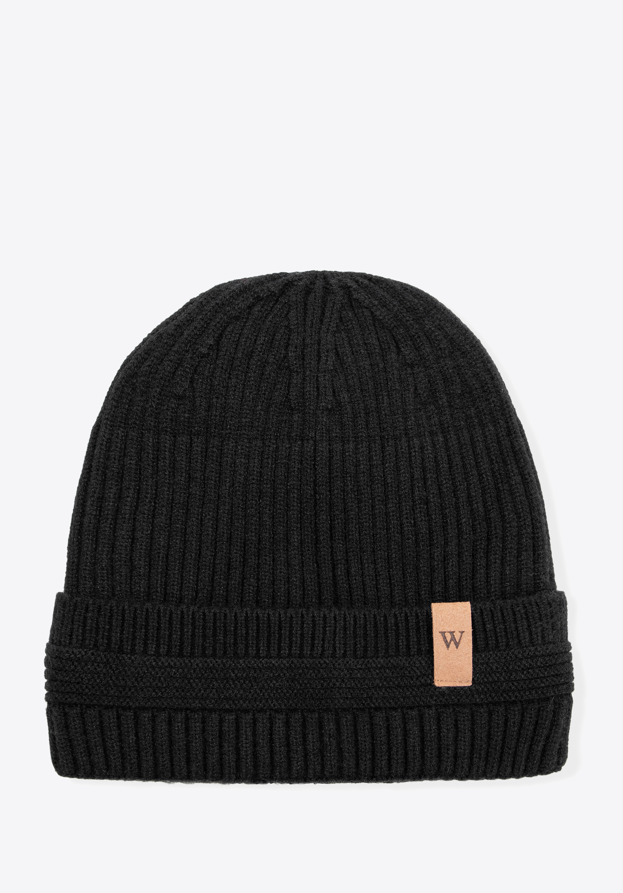 Căciulă de iarnă cu manșetă îndoită, negru, 101-HF-004-1, Fotografie 1