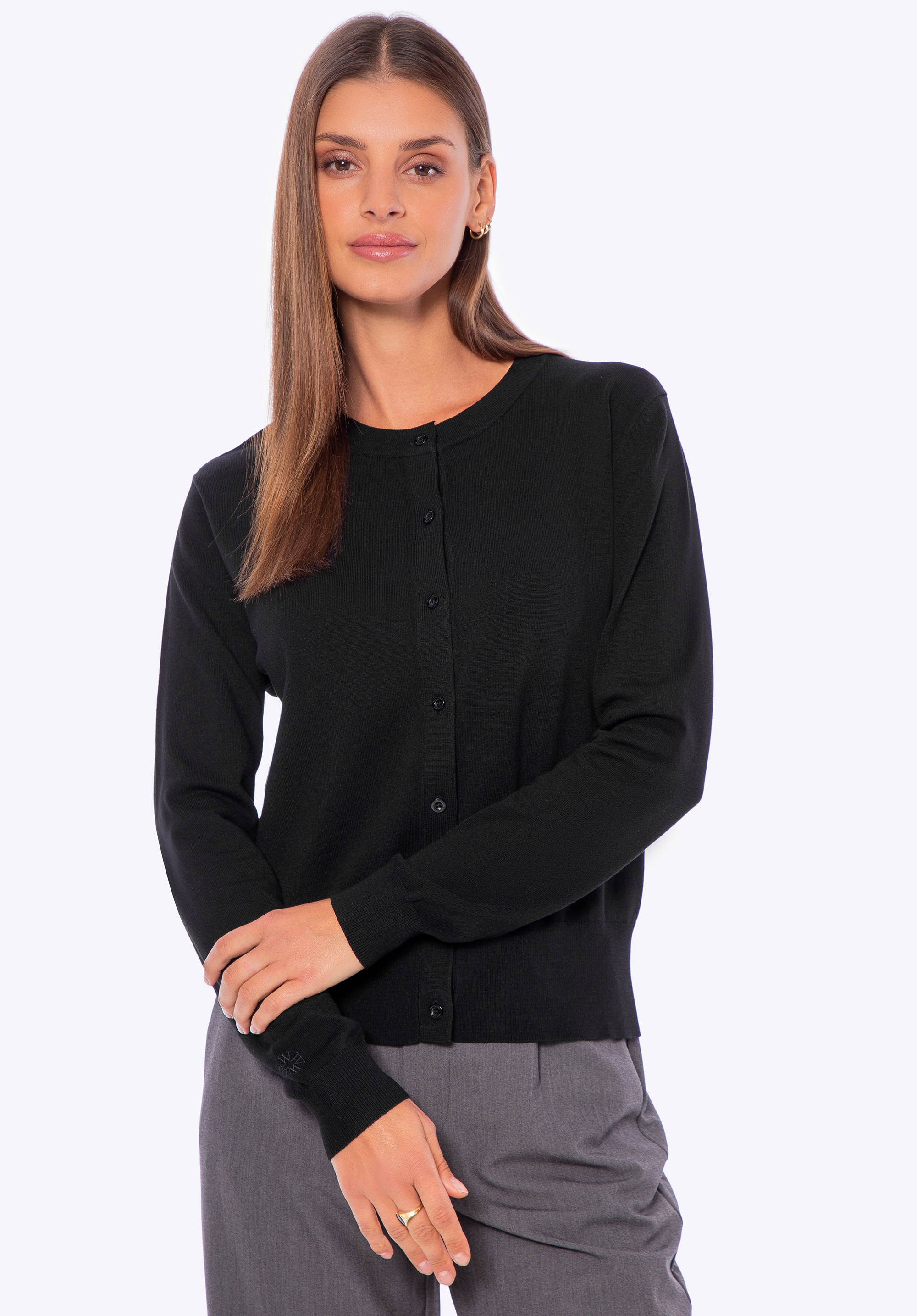 Cardigan de damă confecționat din viscoză și nailon, negru, 29-99-003-1-S, Fotografie 1