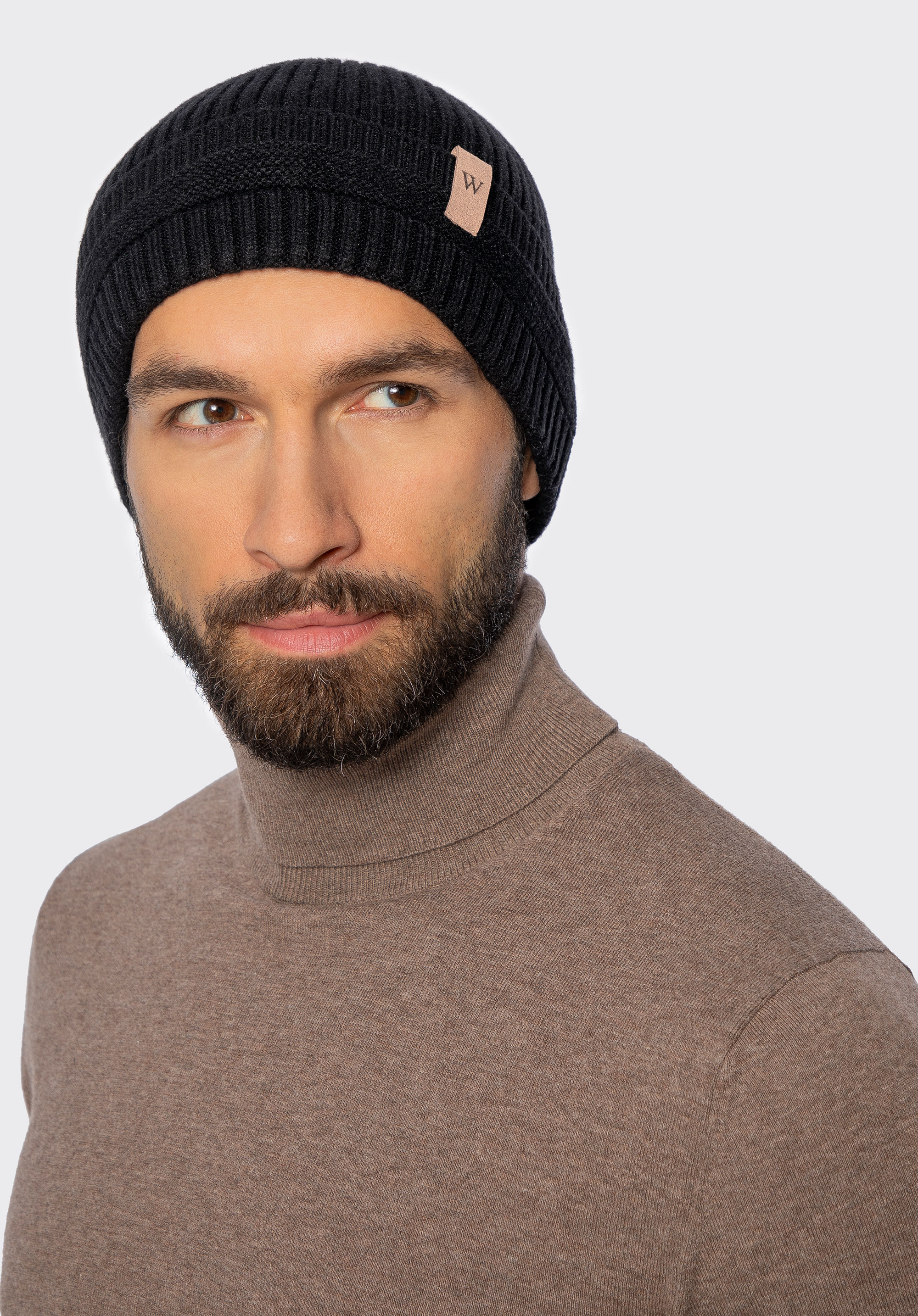 Căciulă de iarnă cu manșetă îndoită, negru, 101-HF-004-1, Fotografie 1