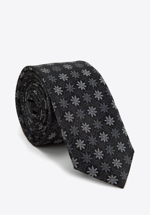 Cravată din mătase cu model, negru - cenușiu, 97-7K-001-X4, Fotografie 1