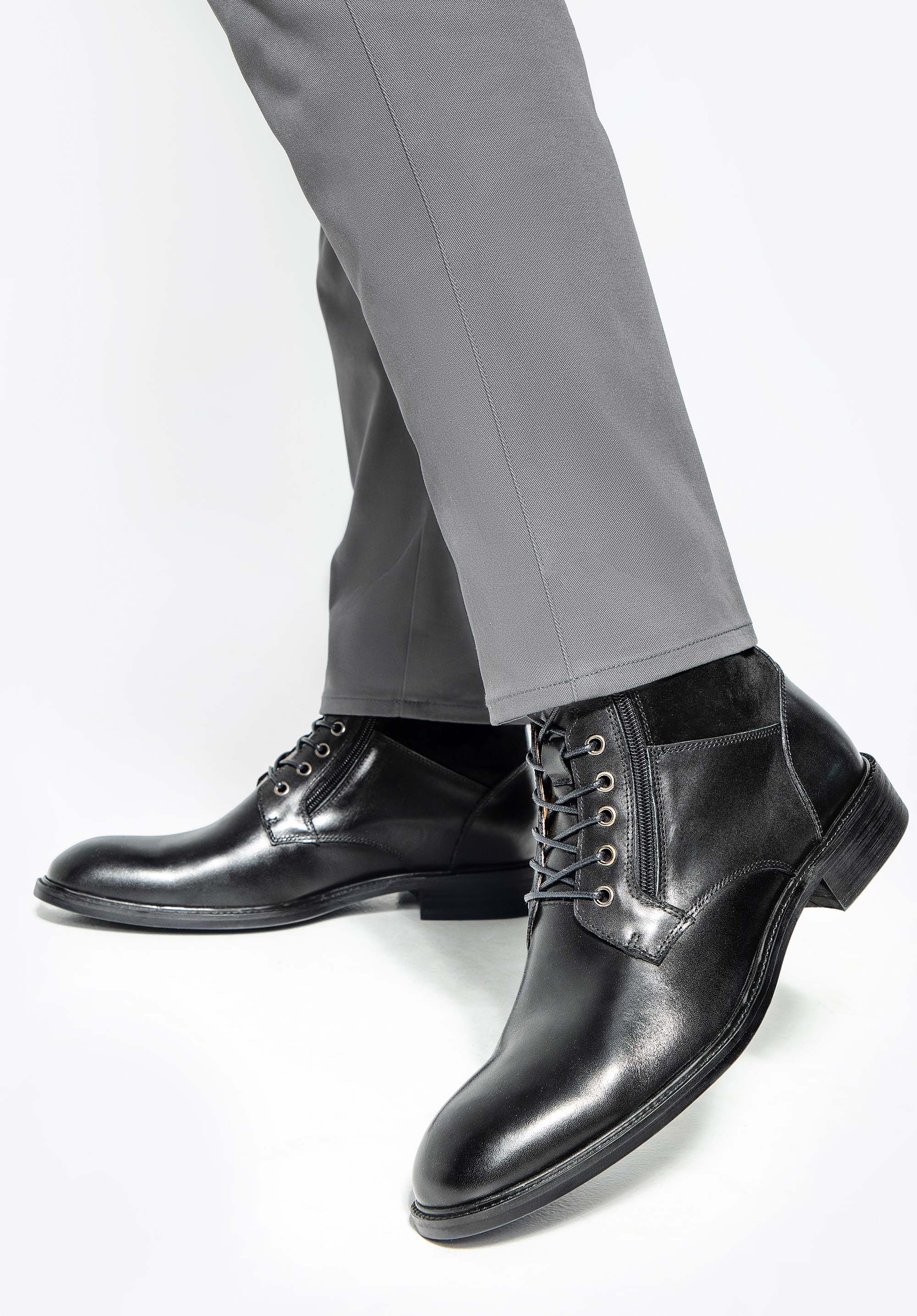 Cizme bărbătești din piele de căprioară și piele granulată, negru, 99-M-708-1-42, Fotografie 1