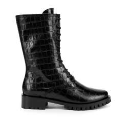 Cizme clasice din piele croco, negru, 93-D-805-1-36, Fotografie 1