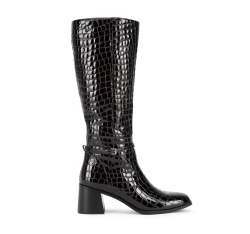 Cizme de damă din piele lăcuită croco, negru, 95-D-508-1-40, Fotografie 1