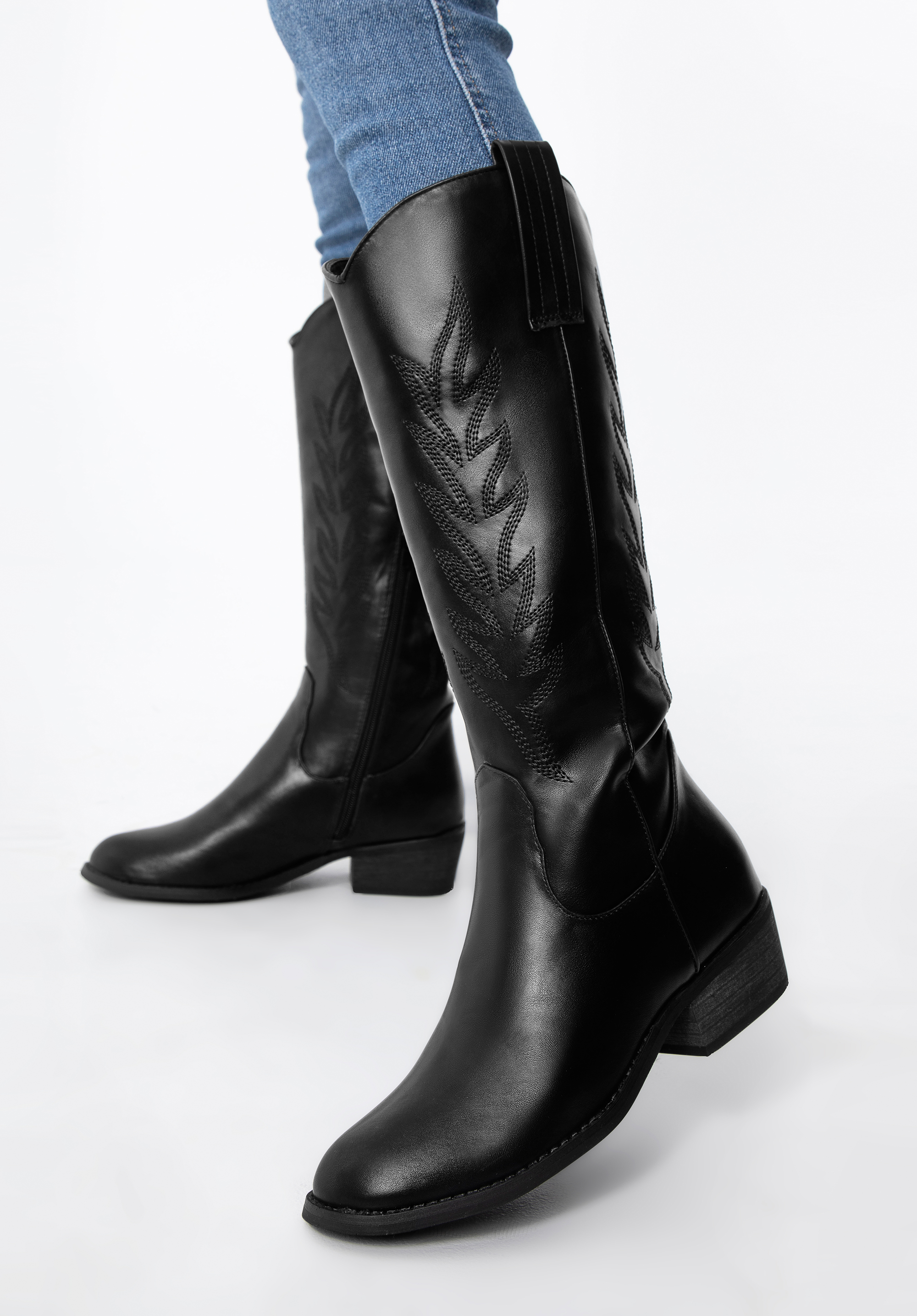 Cizme de cowgirl cu broderie înaltă, negru, 97-DP-804-1-36, Fotografie 1
