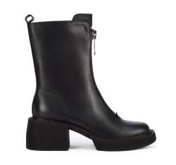 Botine din piele cu fermoar pe platformă, negru, 95-D-500-1-38, Fotografie 1