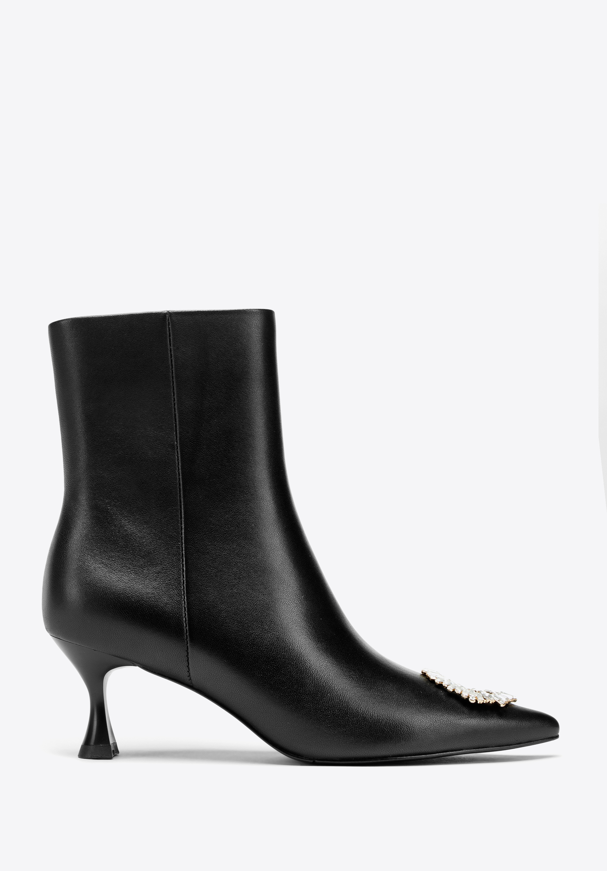 Cizme din piele cu o cataramă rotundă pe un toc stiletto, negru, 97-D-515-1-35, Fotografie 1