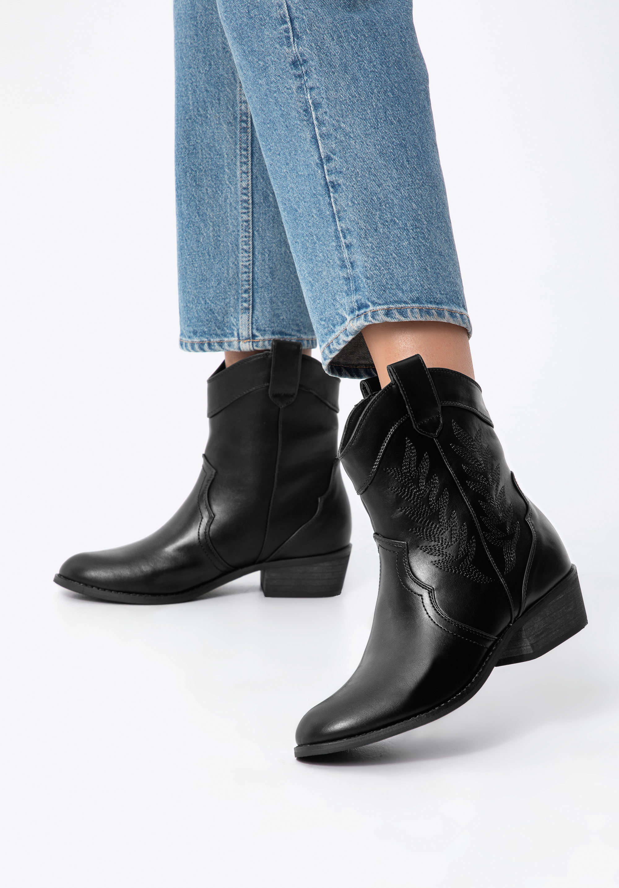 Cizme western brodate de damă, negru, 97-DP-806-1-39, Fotografie 1