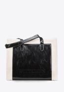 Geantă shopper cu garnitură din blană artificială, negru-crem, 97-4Y-250-1, Fotografie 1