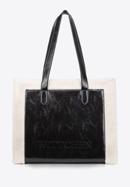 Geantă shopper cu garnitură din blană artificială, negru-crem, 97-4Y-250-4, Fotografie 2