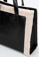Geantă shopper cu garnitură din blană artificială, negru-crem, 97-4Y-250-4, Fotografie 5