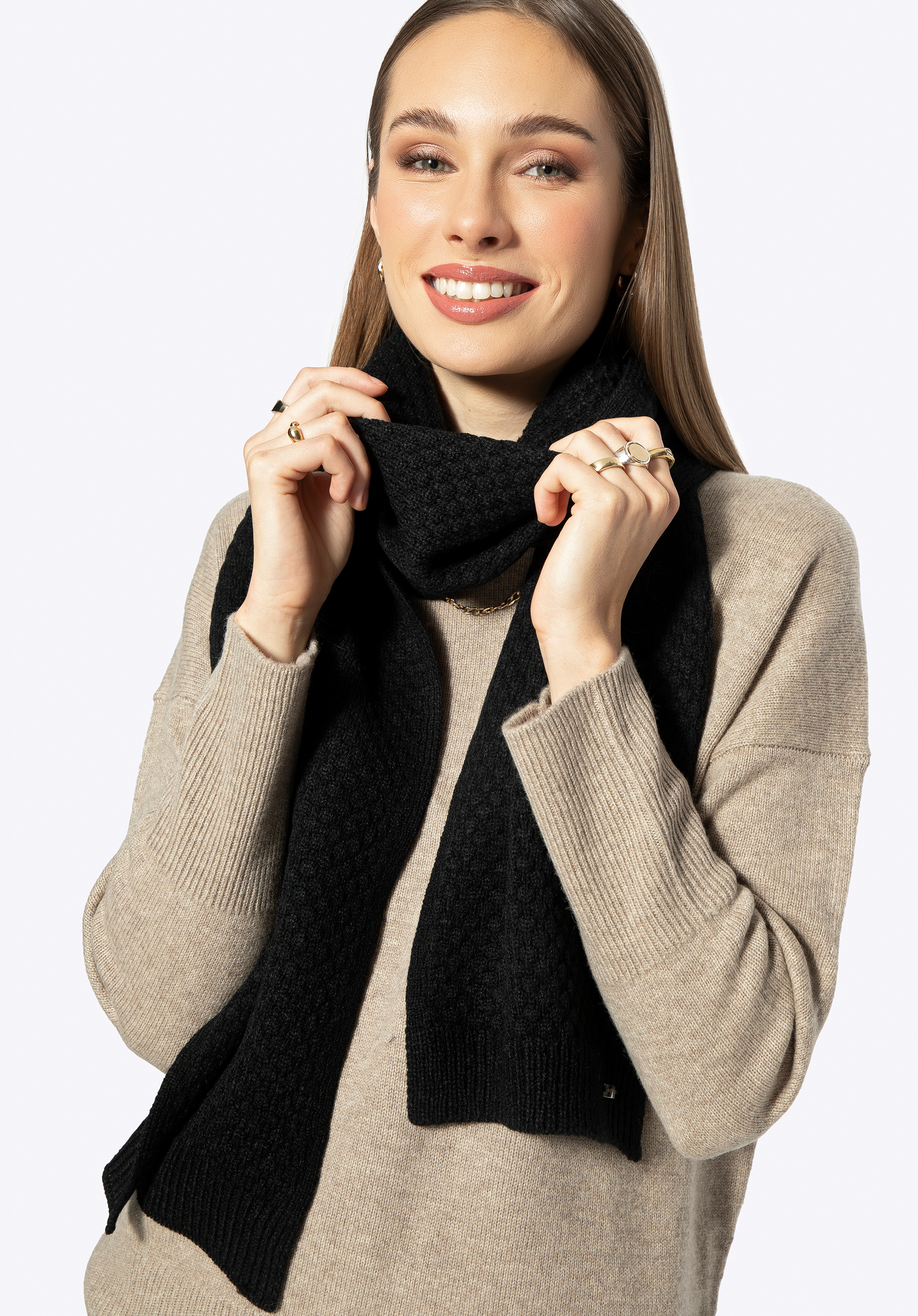 Eșarfă pentru femei cu model geometric, negru, 97-7F-005-1, Fotografie 1