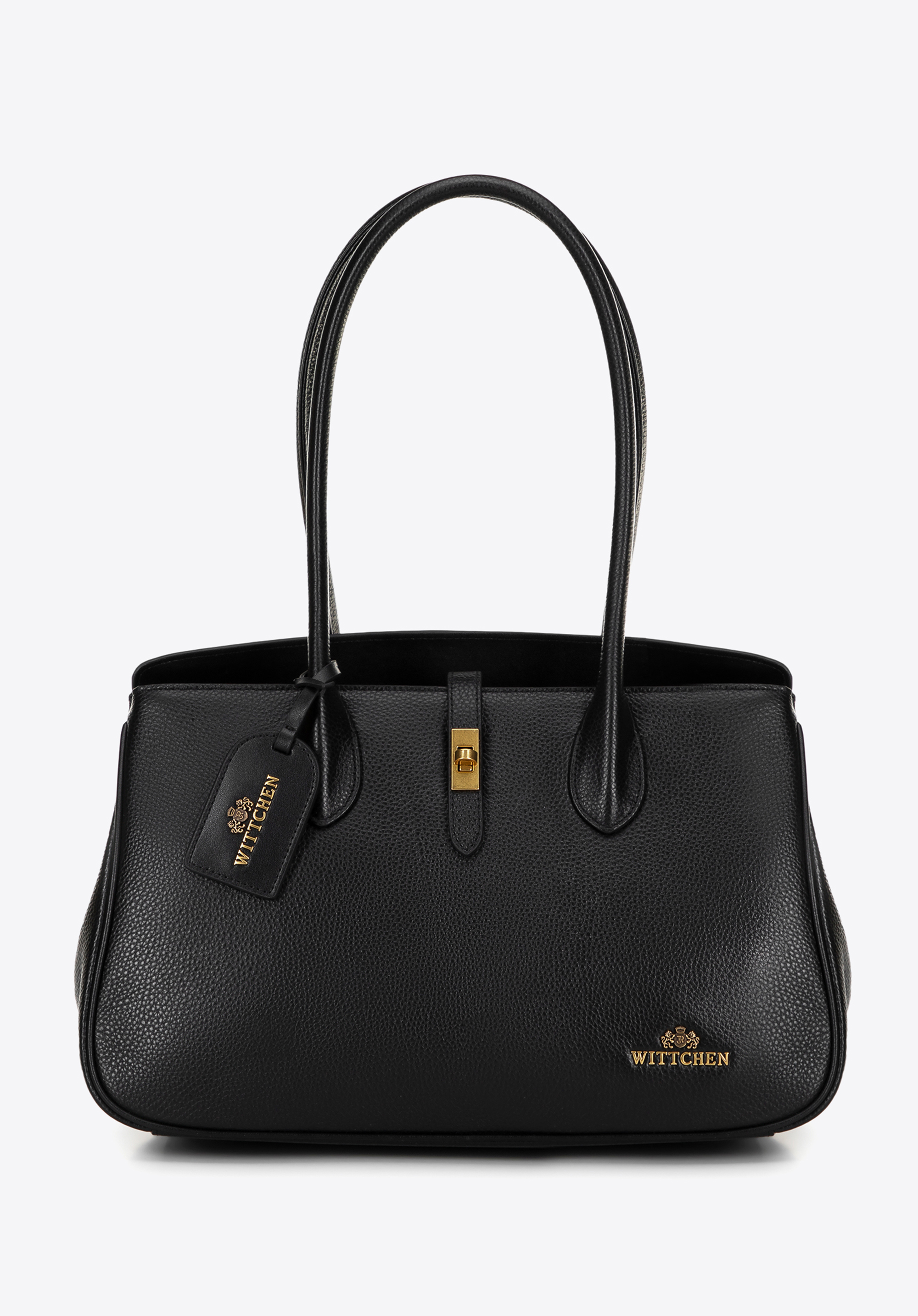 Geantă shopper din piele cu ciucuri, negru, 100-4E-229-1, Fotografie 1