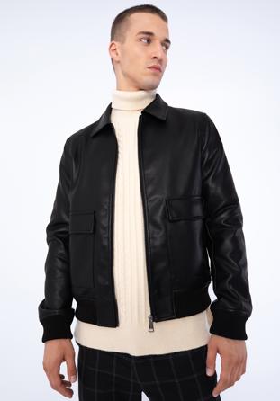 Jachetă bombardier din piele ecologică pentru bărbați cu buzunare mari