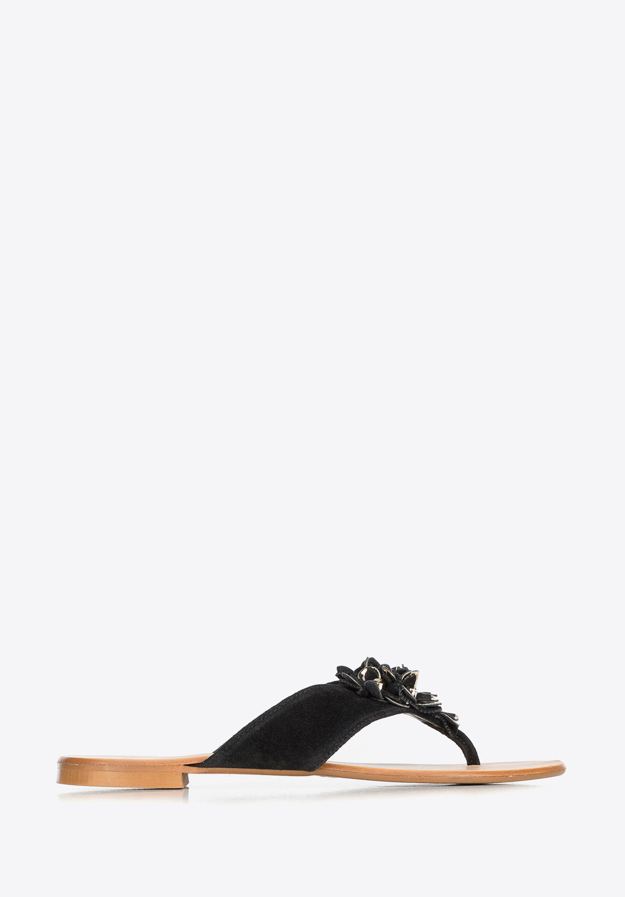 Flip-flops damă din piele întoarsă cu flori, negru, 90-D-252-1-38, Fotografie 1