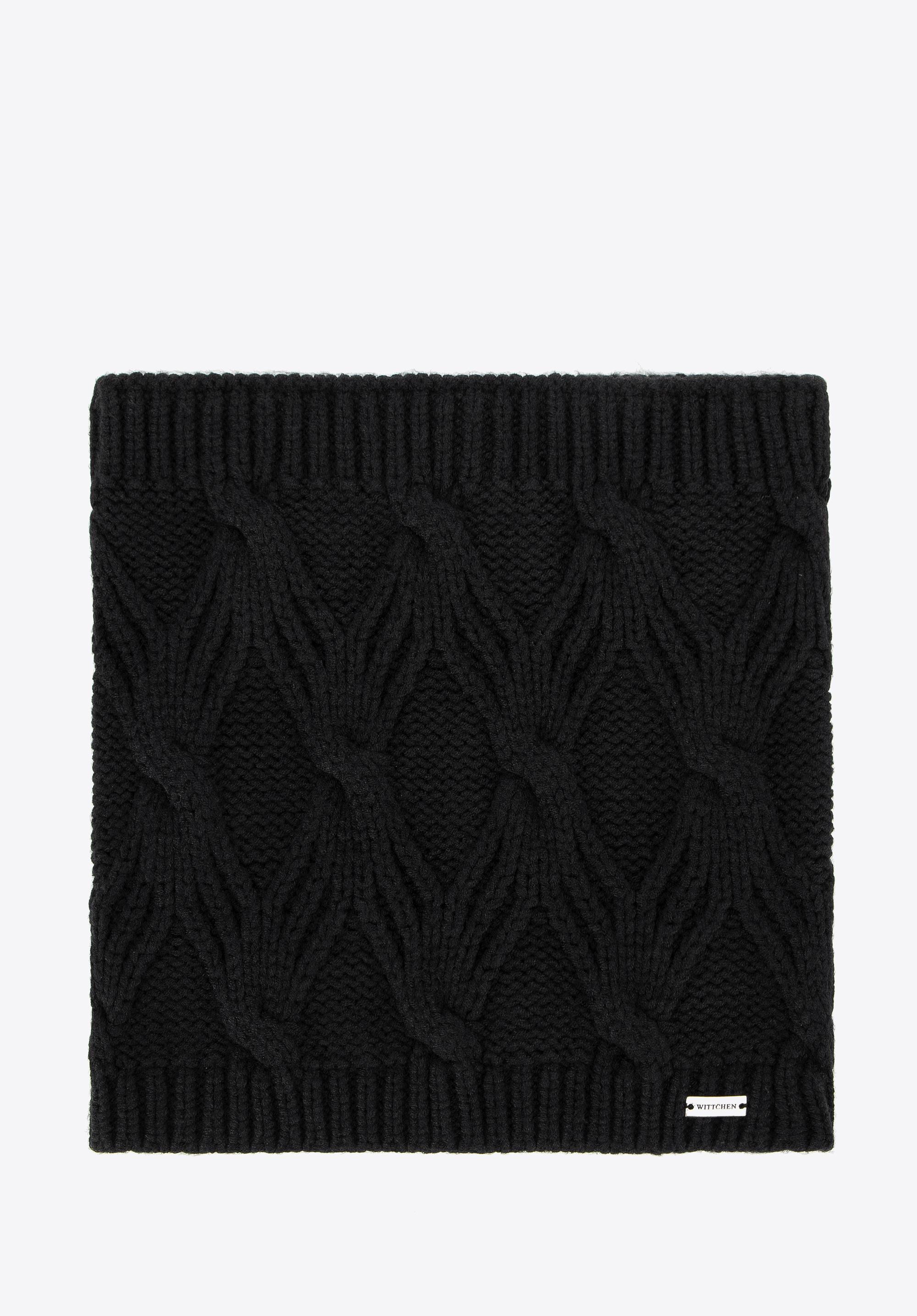 Fular tricotat cu împletituri pentru femei, negru, 99-7F-103-1, Fotografie 1