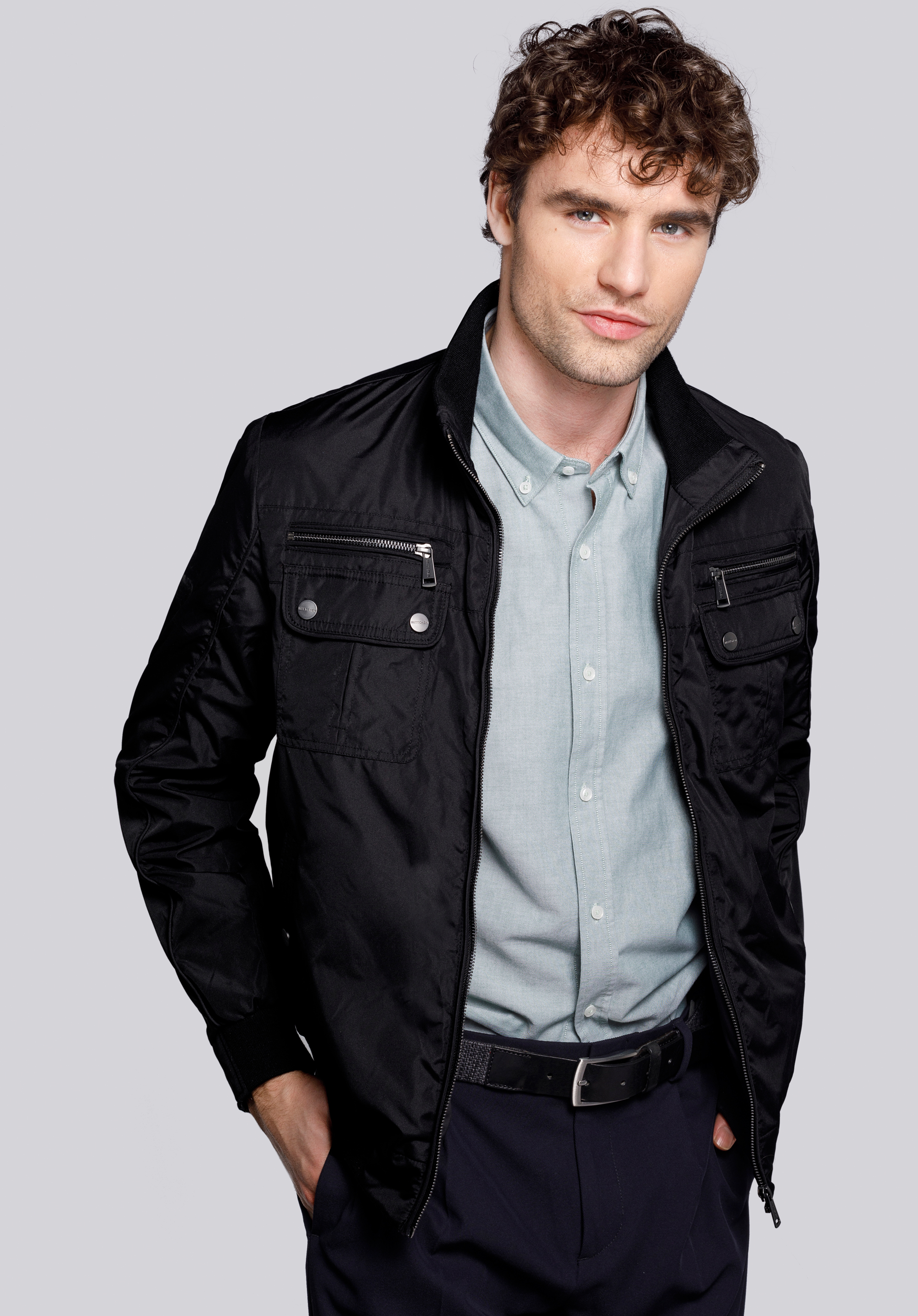 Geacă bărbătească harrington de piele, cu borduri elastice