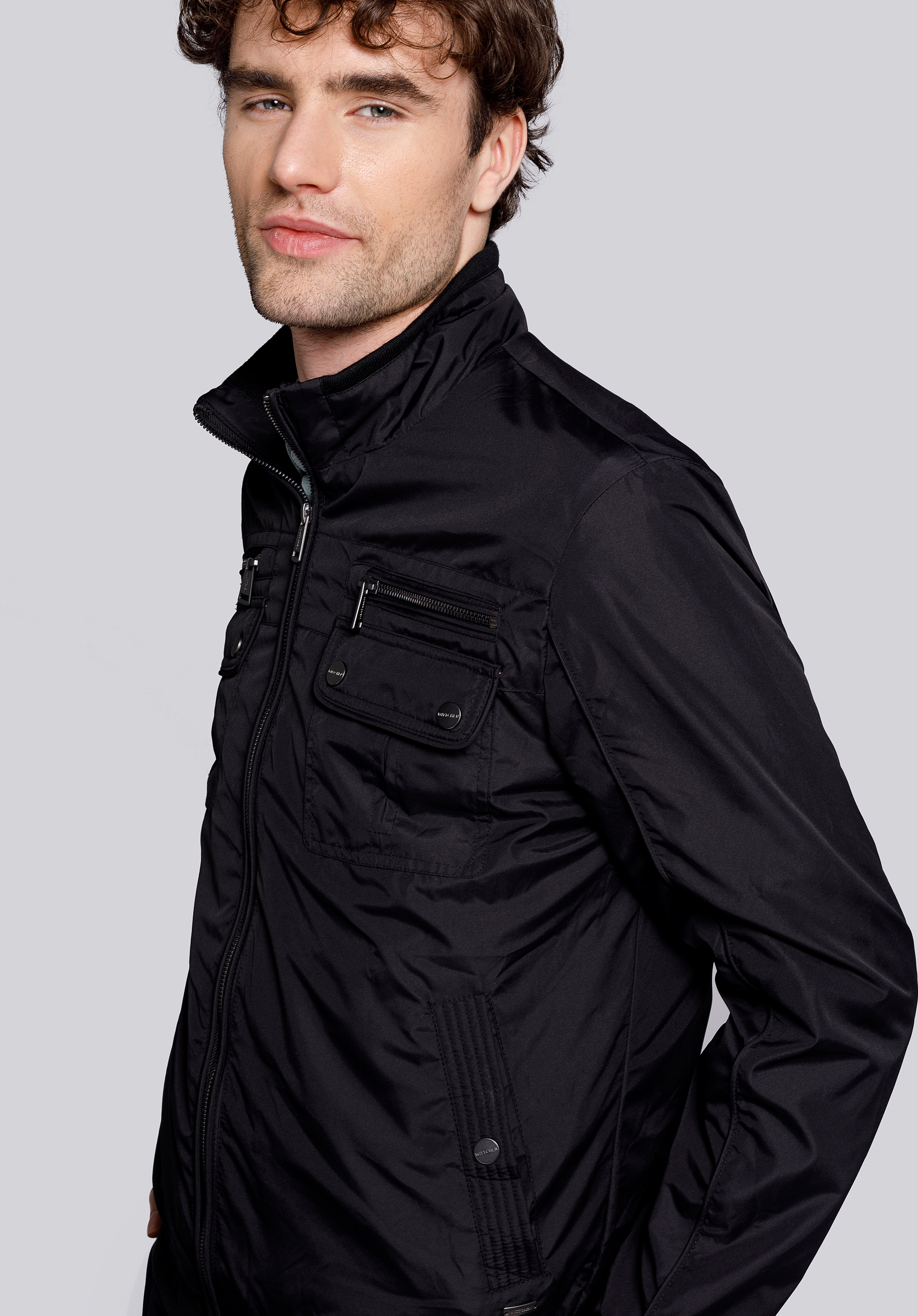 Geacă bărbătească harrington de piele, cu borduri elastice
