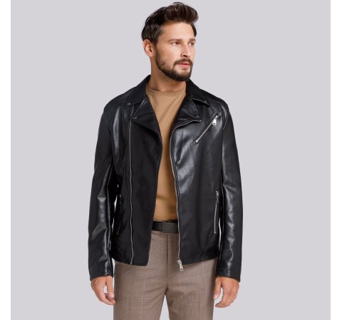 Geacă bărbătească ramones cu fermoar oblic, clasică, negru, 94-9P-150-1-3XL, Fotografie 1