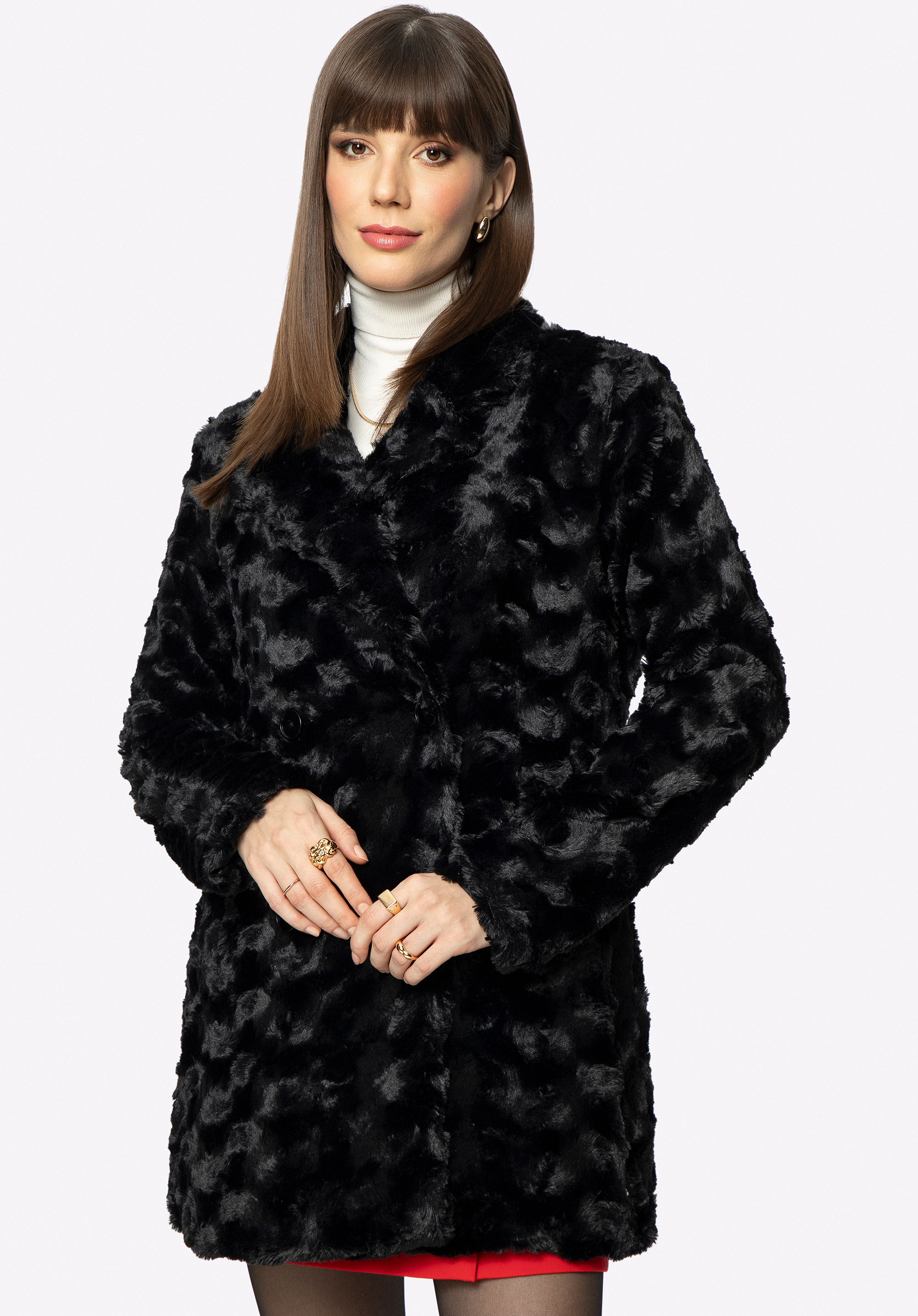 Geacă de damă cu blană artificială dublă, negru, 95-9W-101-1-3XL, Fotografie 1