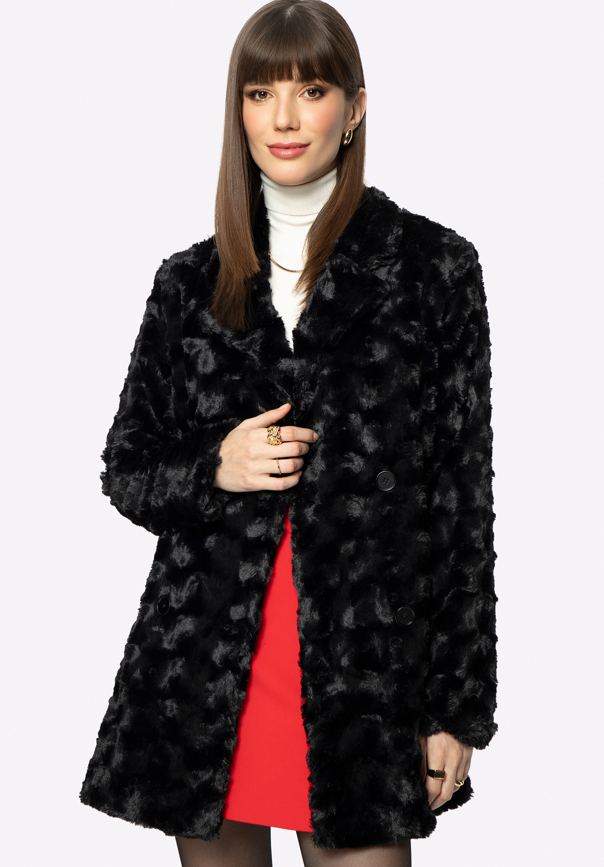 Geacă de damă cu blană artificială dublă, negru, 95-9W-101-1-3XL, Fotografie 1