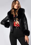 Jachetă pentru femei din piele artificială cu detaliu din blană artificială, negru, 97-9P-107-1-XL, Fotografie 1