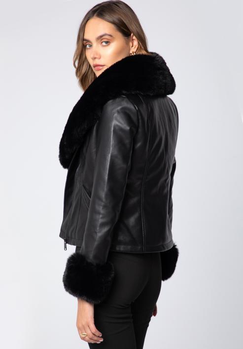 Jachetă pentru femei din piele artificială cu detaliu din blană artificială, negru, 97-9P-107-1-XL, Fotografie 3