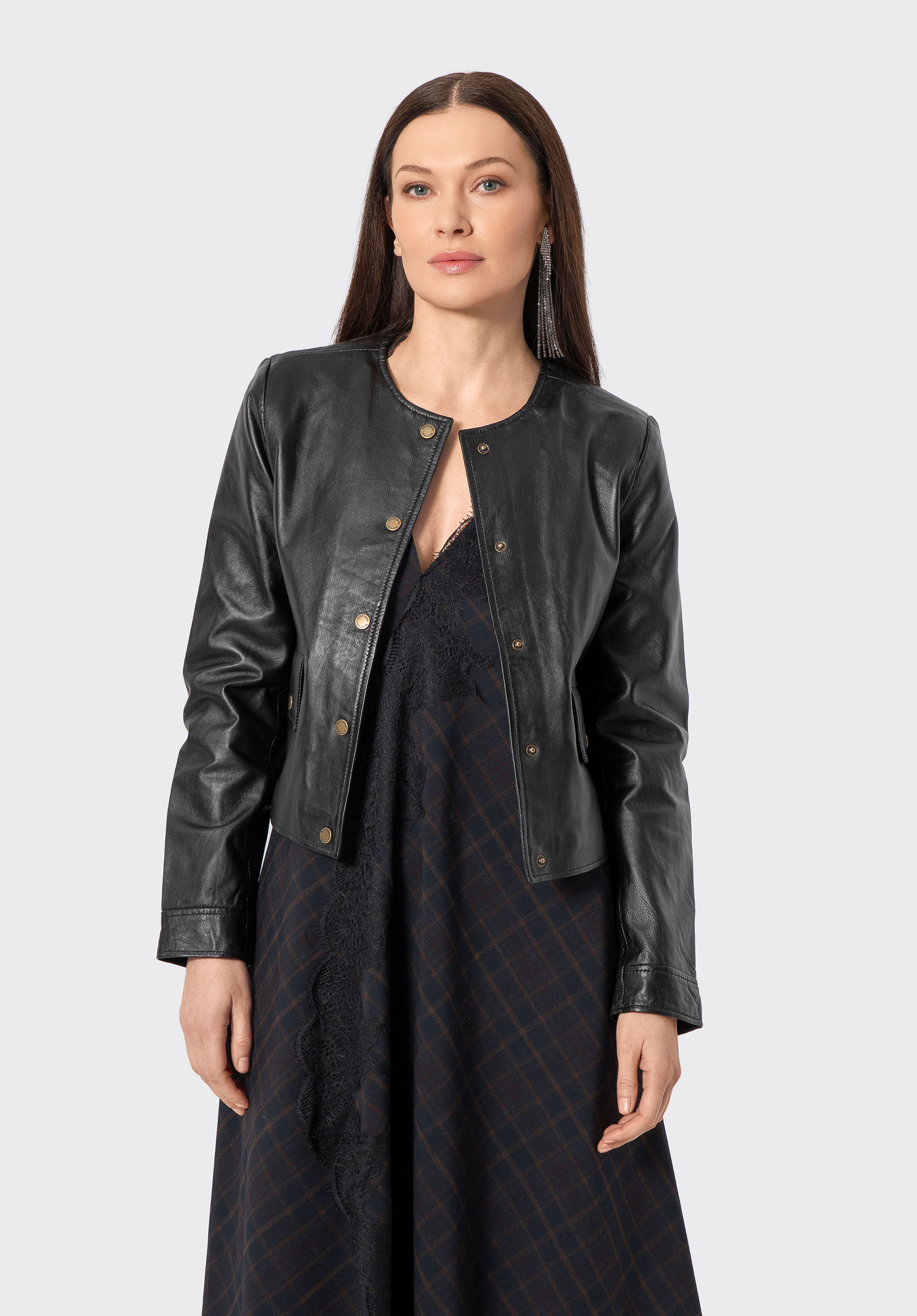 Geacă din piele cu accente moderne, negru, 100-09-802-1-S, Fotografie 1