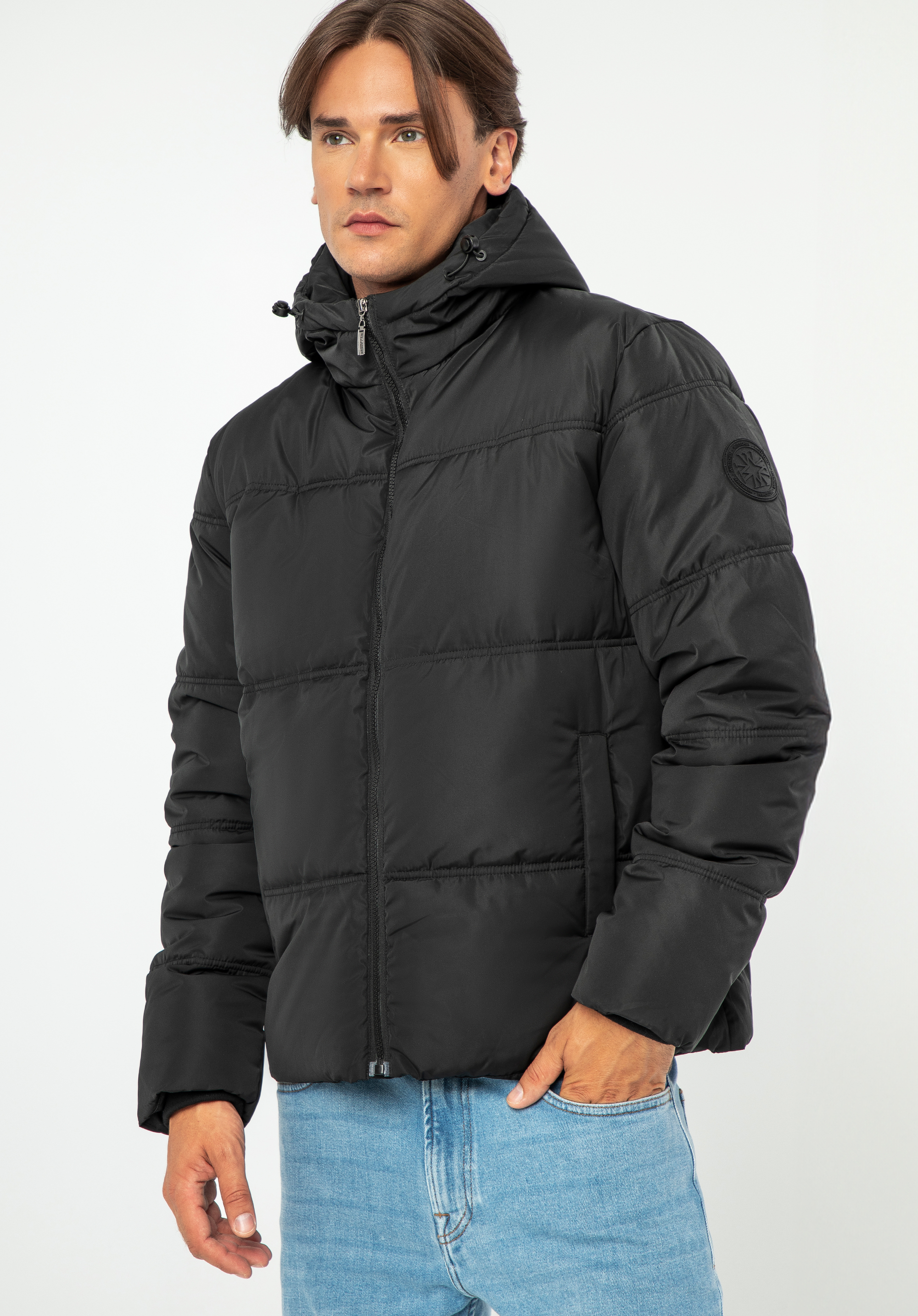 Geacă de bărbați matlasată cu monogramă, negru, 99-9D-950-1-M, Fotografie 1