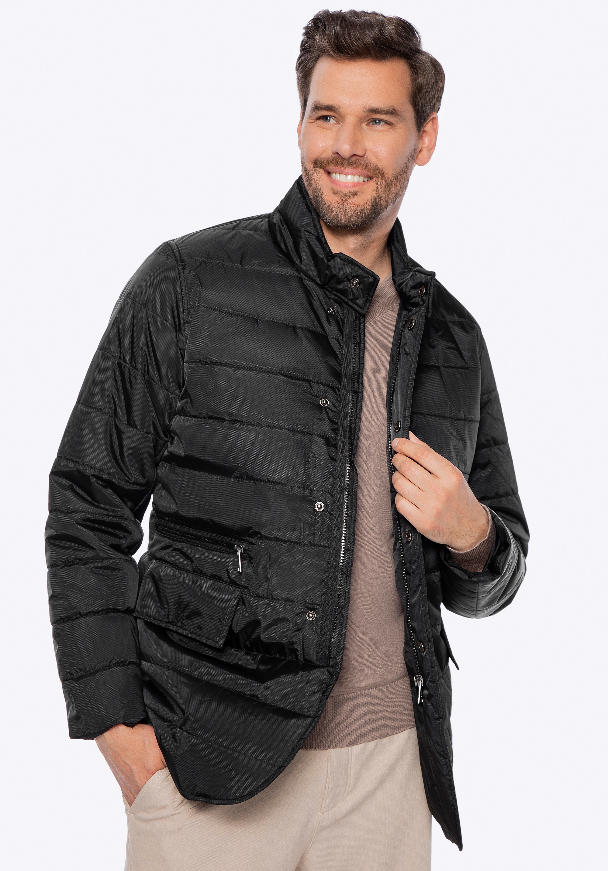 Geacă de nailon matlasată pentru bărbați, negru, 97-9D-450-1-S, Fotografie 1