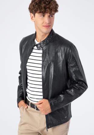 Jachetă din piele dreaptă pentru bărbați, negru, 96-09-850-1-L, Fotografie 1