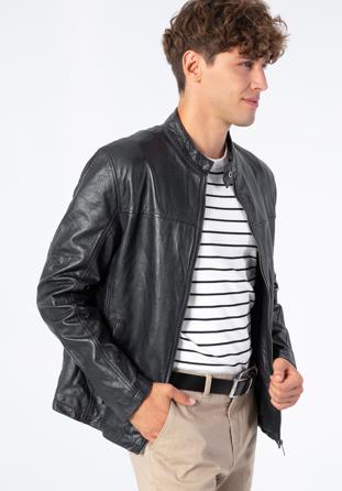 Jachetă din piele dreaptă pentru bărbați, negru, 96-09-850-1-XL, Fotografie 1