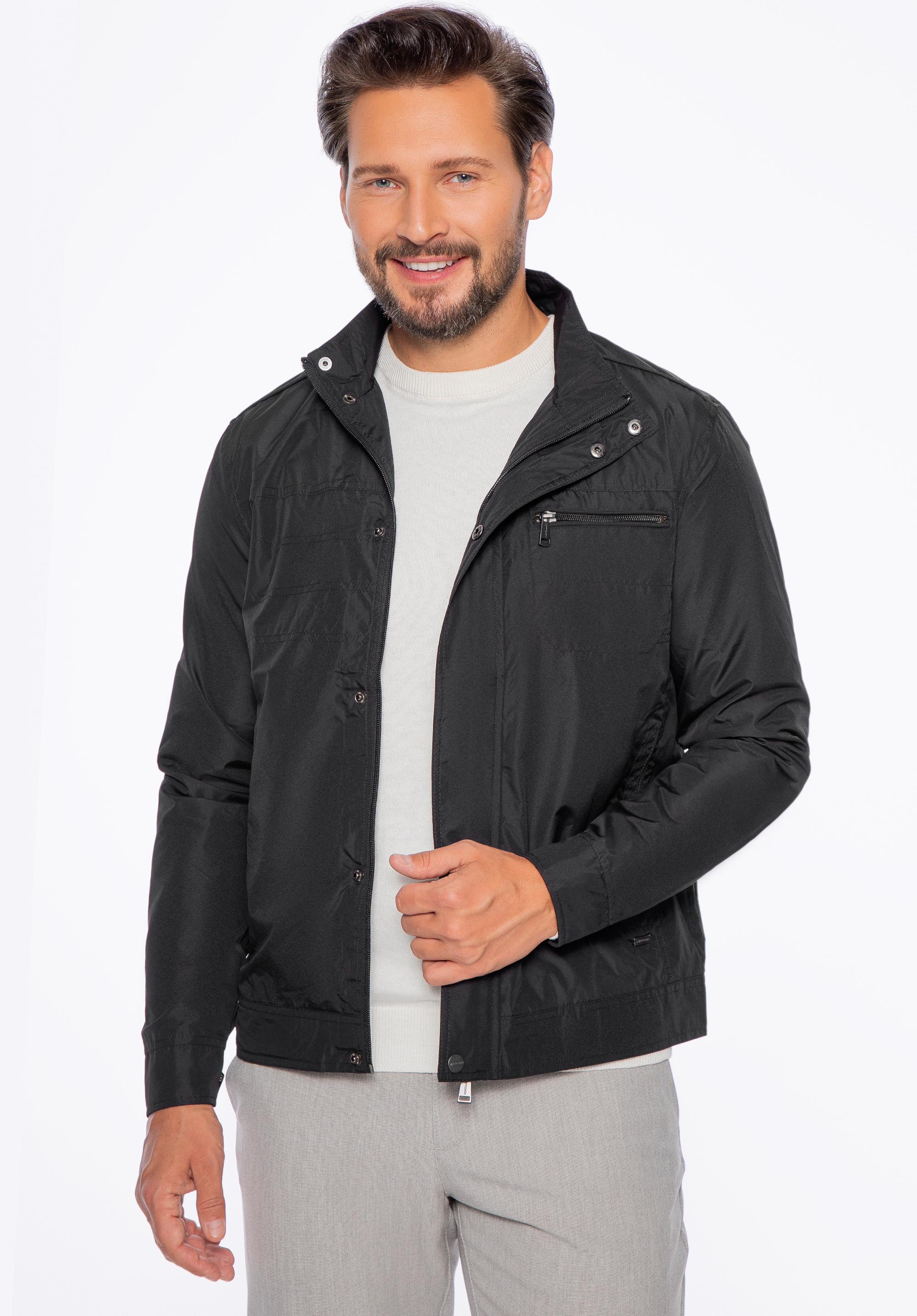 Geacă de vânt pentru bărbați cu fermoar ascuns, negru, 92-9N-450-1-S, Fotografie 1