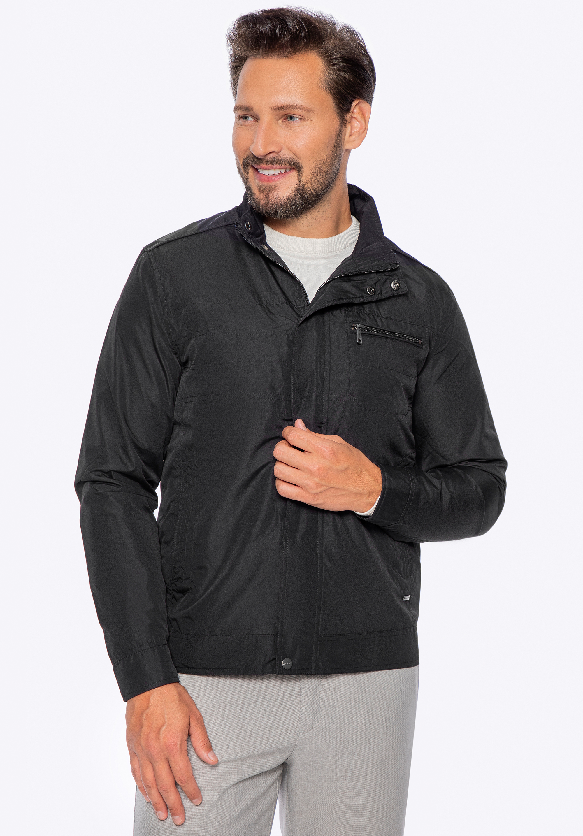 Geacă de vânt pentru bărbați cu fermoar ascuns, negru, 92-9N-450-1-S, Fotografie 1