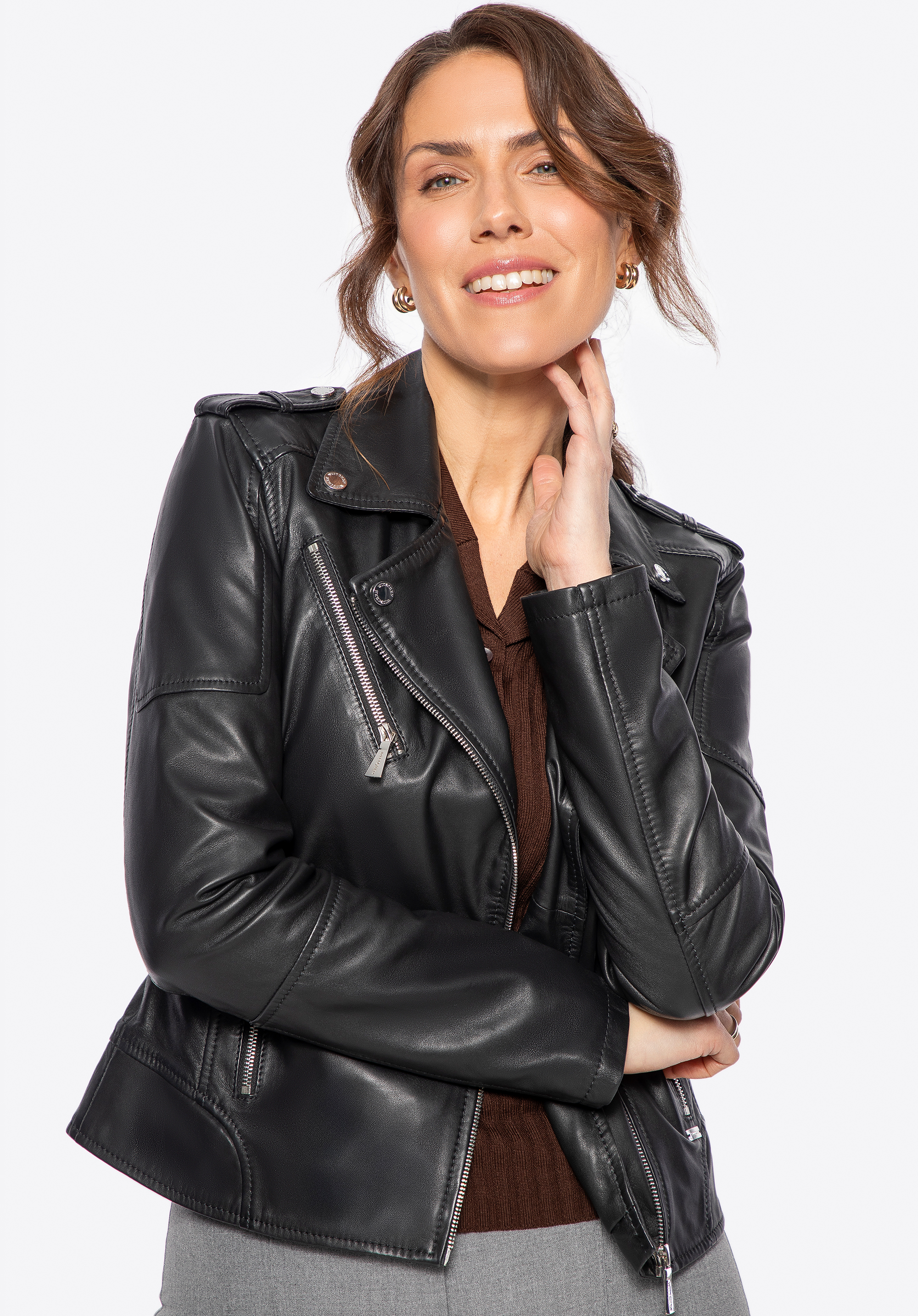 Geacă din piele de oaie pentru femei, negru, 100-09-900-8-L, Fotografie 1