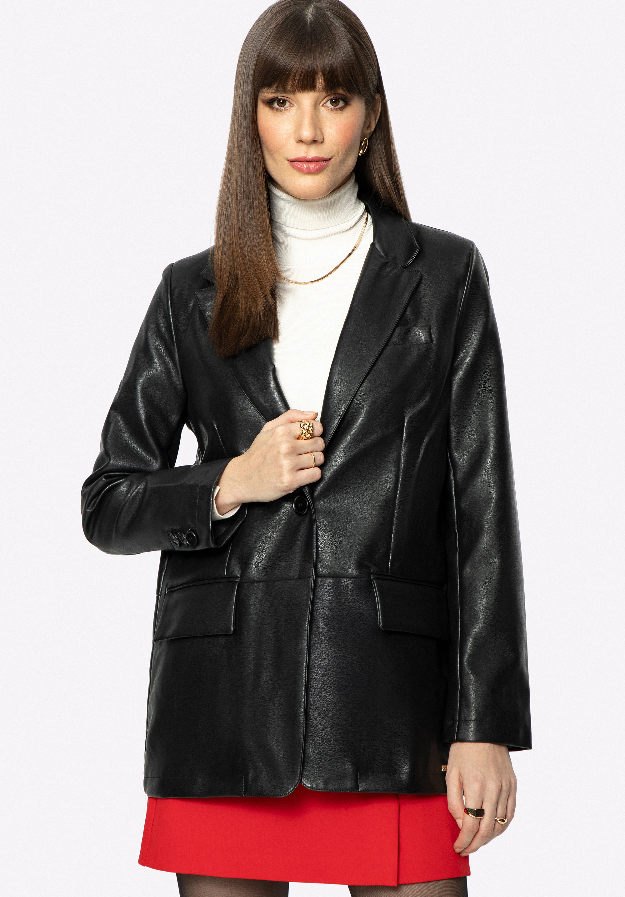 Geacă pentru femei din piele ecologică dreaptă, negru, 96-9P-105-1-XL, Fotografie 1