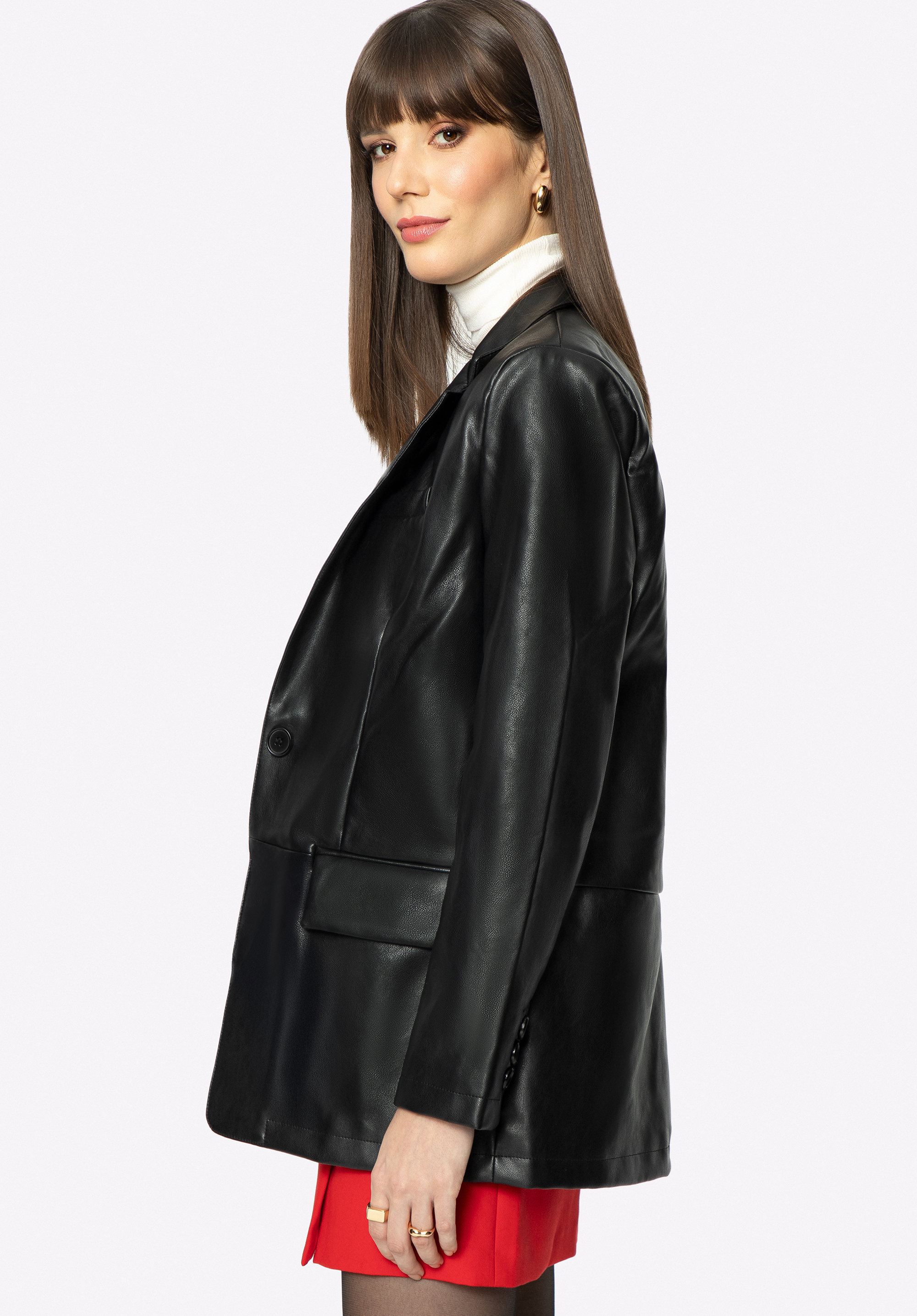 Geacă pentru femei din piele ecologică dreaptă, negru, 96-9P-105-1-XL, Fotografie 1