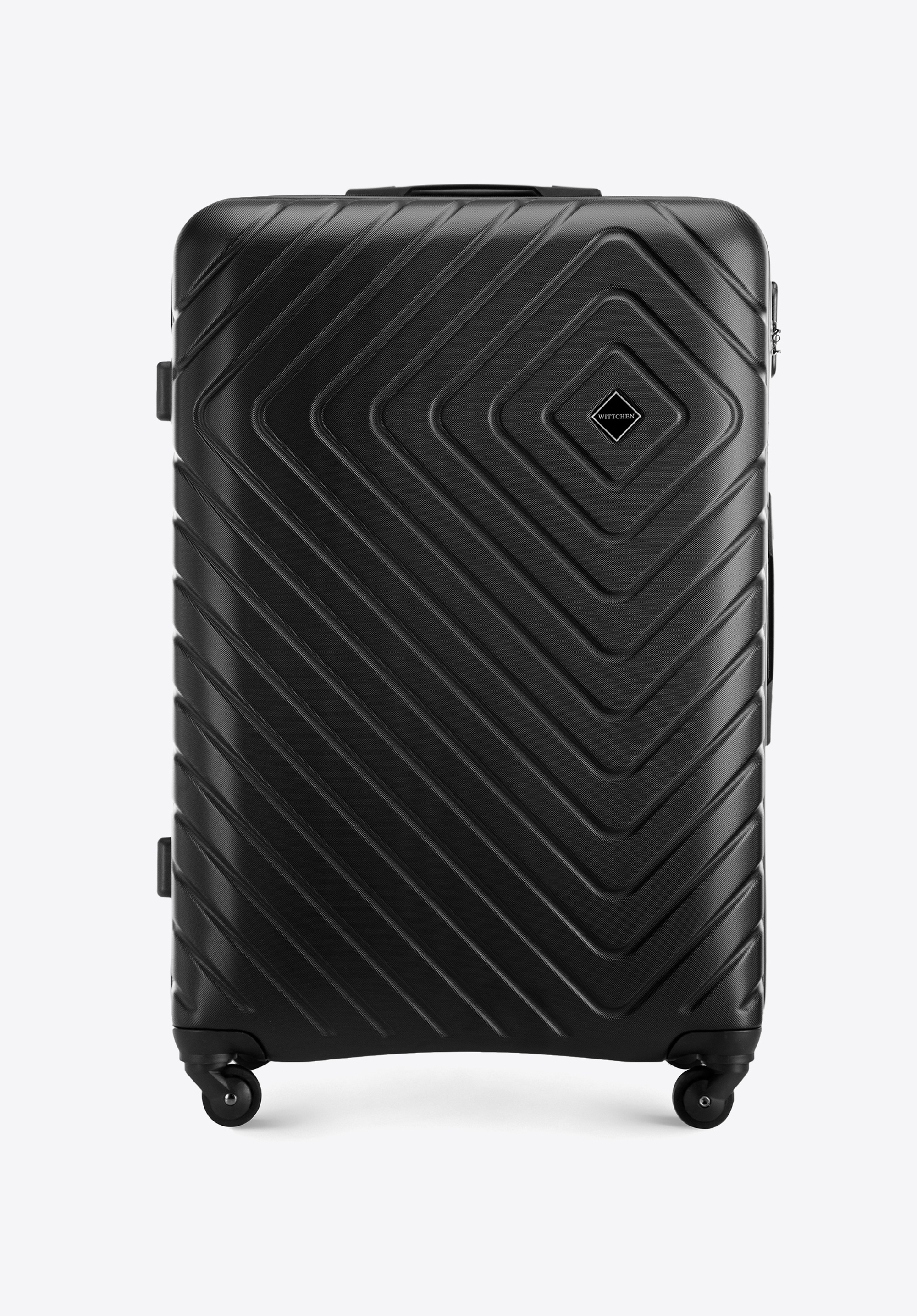 Geamantan mare din ABS cu model geometric ștanțat, negru, 56-3A-753-11, Fotografie 1