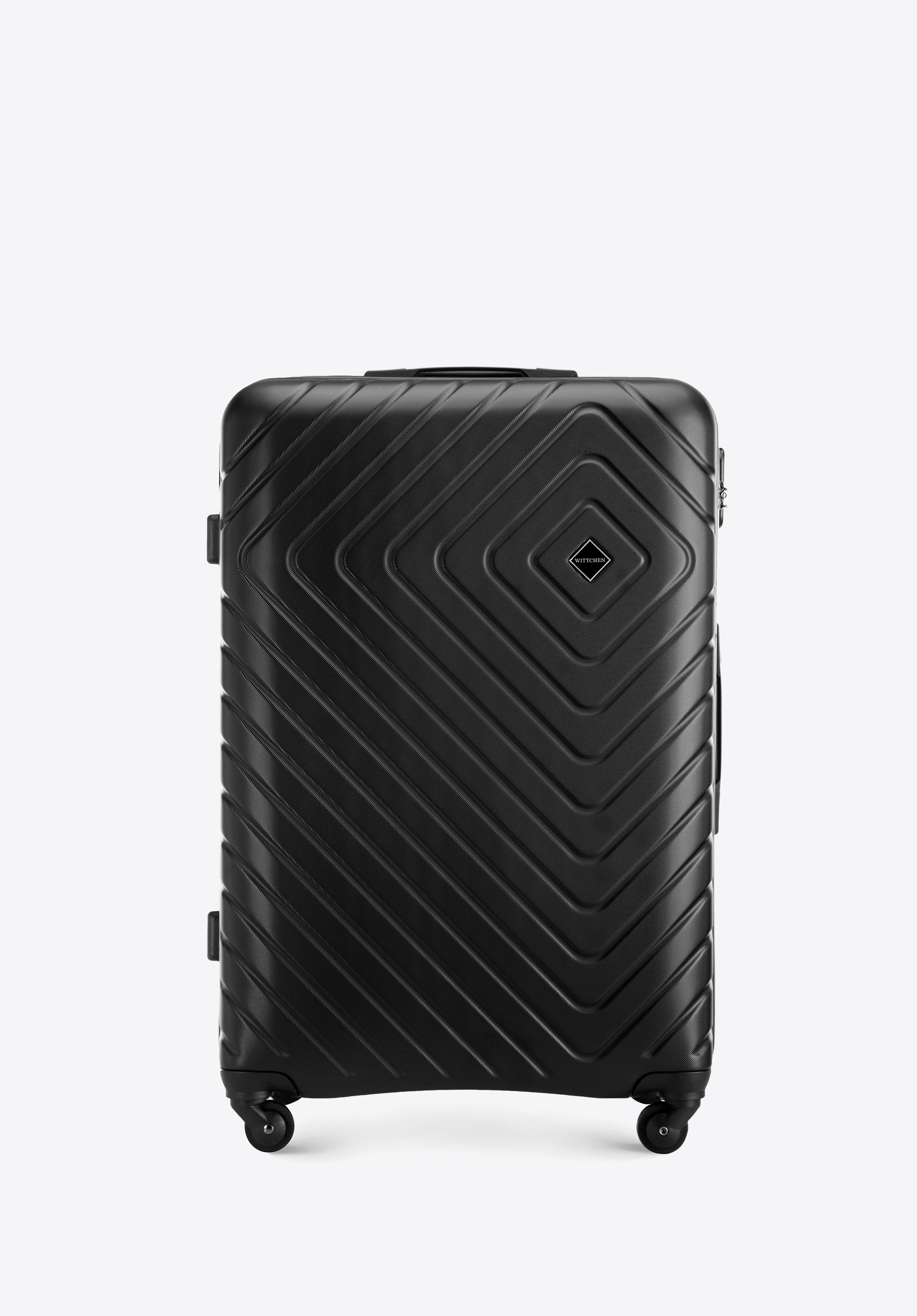 Geamantan mare din ABS cu model geometric ștanțat, negru, 56-3A-753-11, Fotografie 1