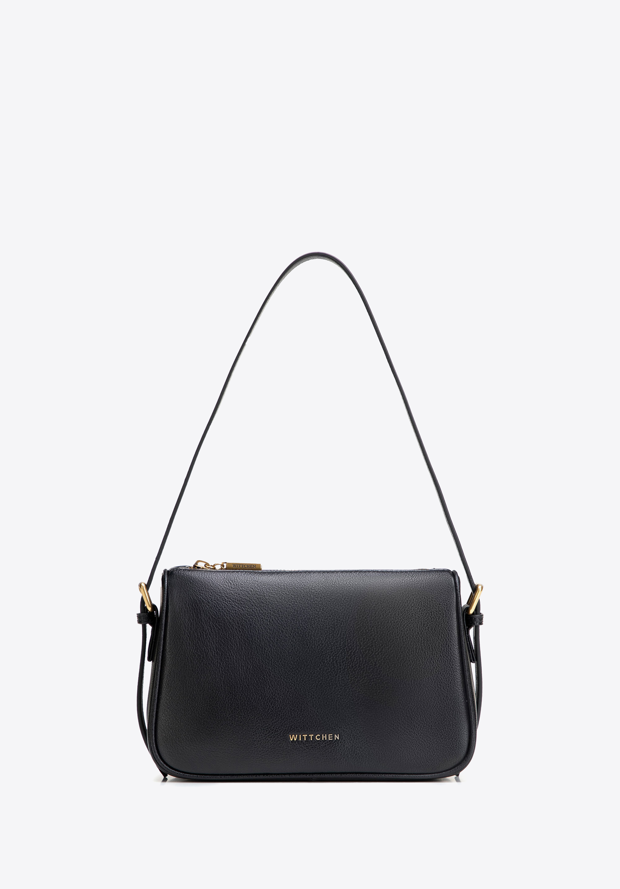 Geantă crossbody din piele cu curea de umăr reglabilă, negru, 102-4E-618-1, Fotografie 1