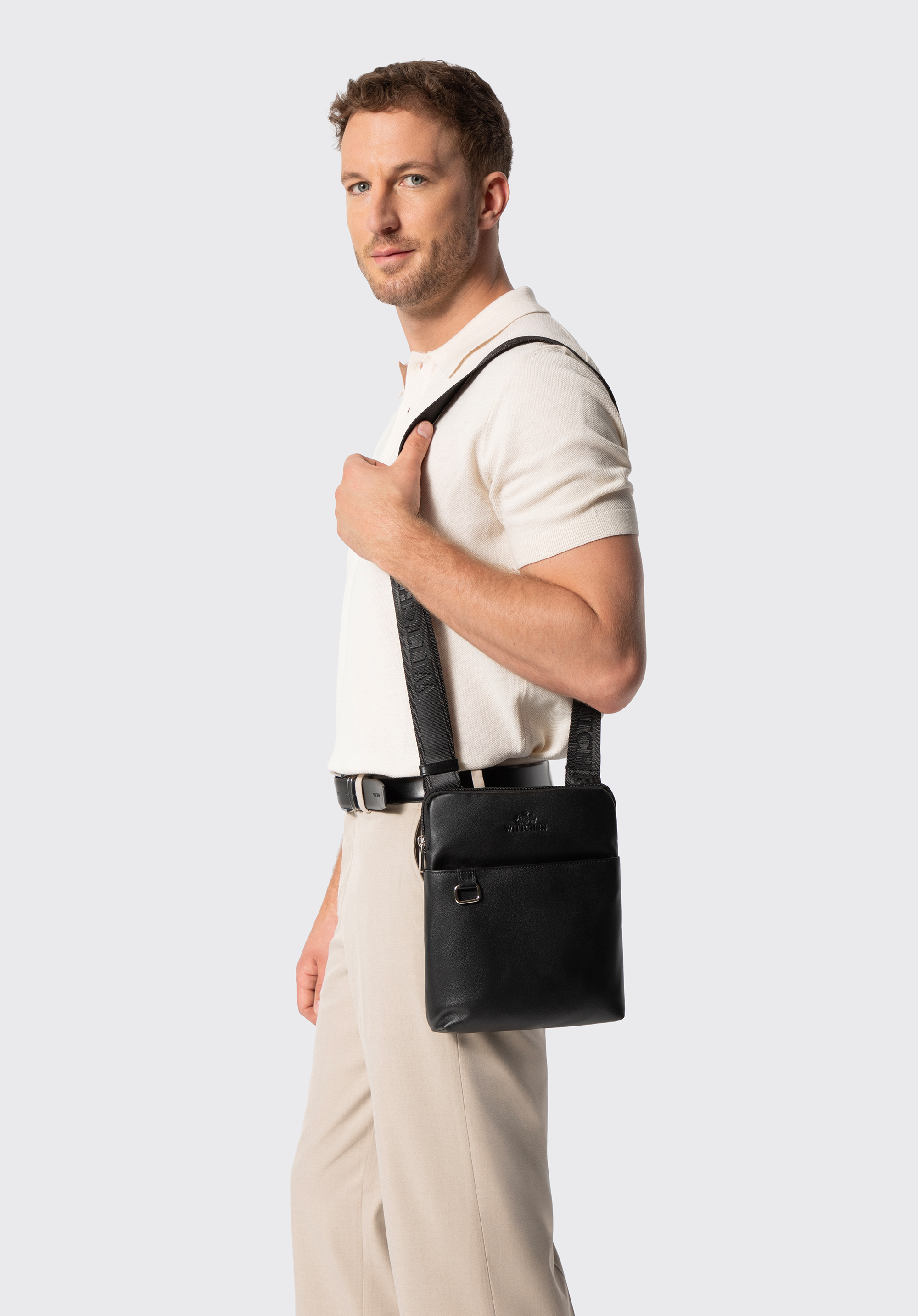 Geantă crossbody din piele cu curea reglabilă, negru, 103-4U-005-1, Fotografie 1