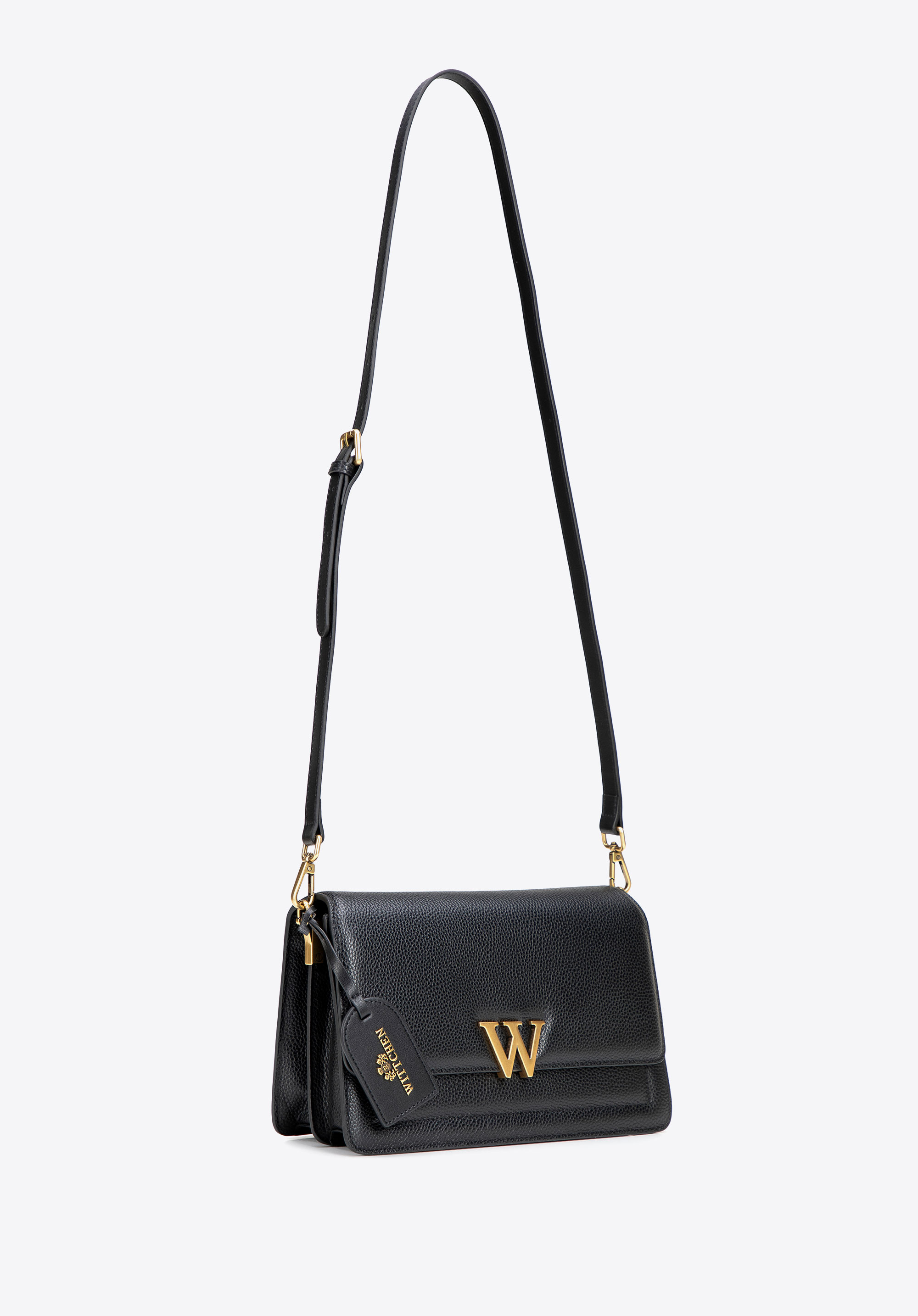 Geantă crossbody din piele pentru femei cu încuietoare decorativă, negru, 102-4E-663-1, Fotografie 1