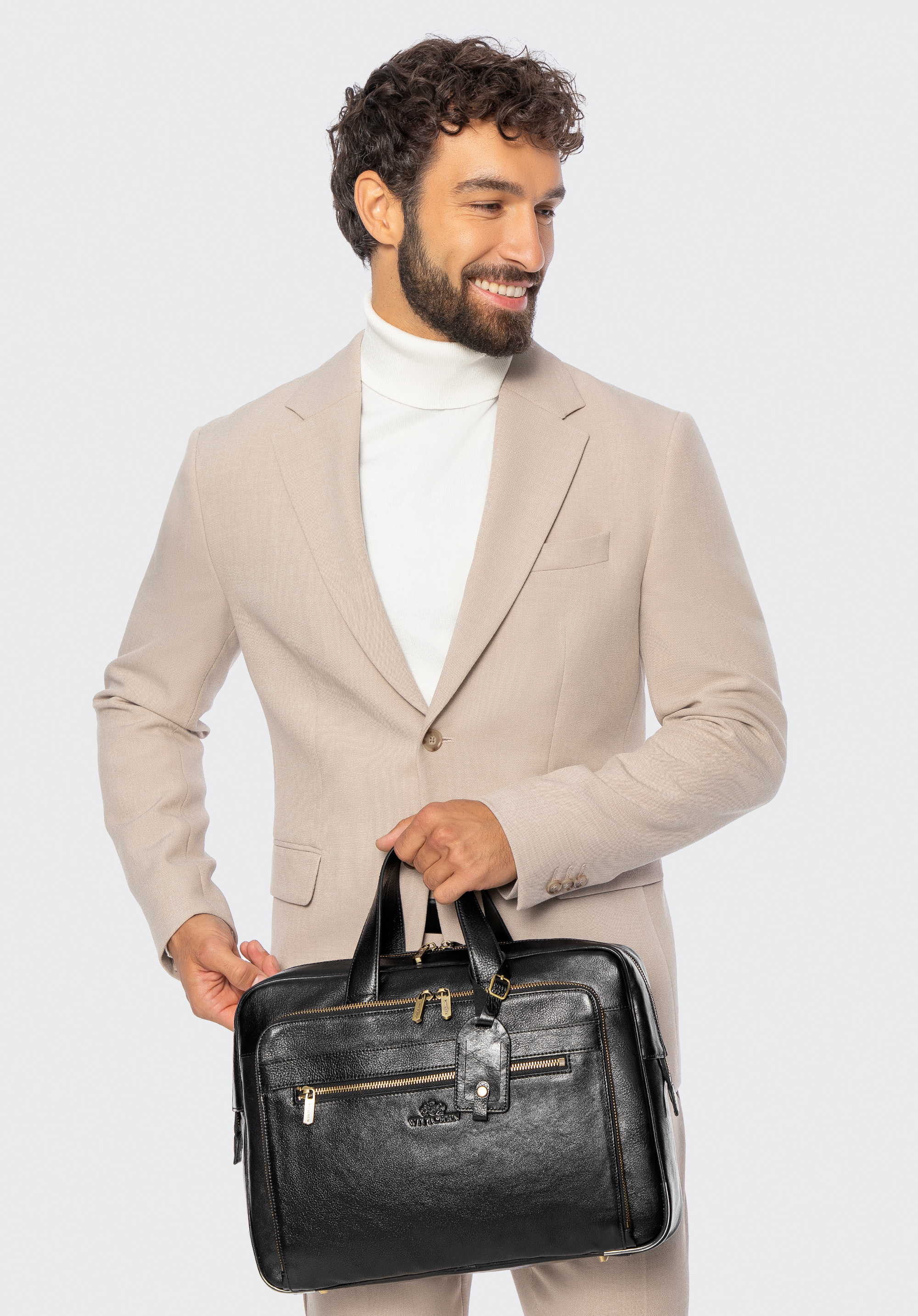 Geantă pentru bărbați pentru laptop 15.6" geantă de piele de epocă  cu numeroase buzunare, negru, 21-3-314-1, Fotografie 1