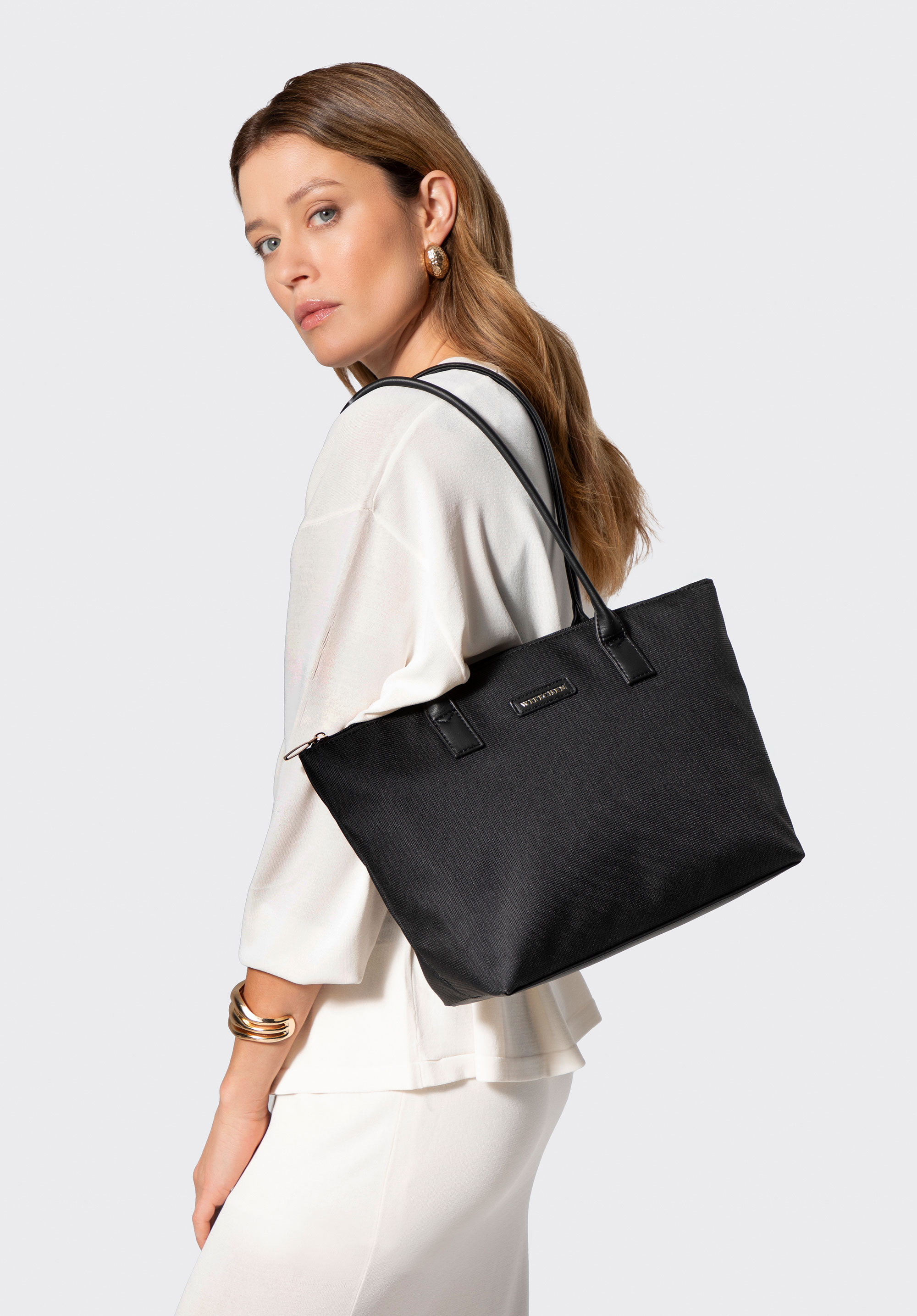 Geantă shopper cu fermoar pentru femei, negru, 102-4Y-401-1, Fotografie 1