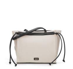 Geantă shopper din bumbac cu șnururi din piele ecologică, negru, 94-4Y-218-1, Fotografie 1