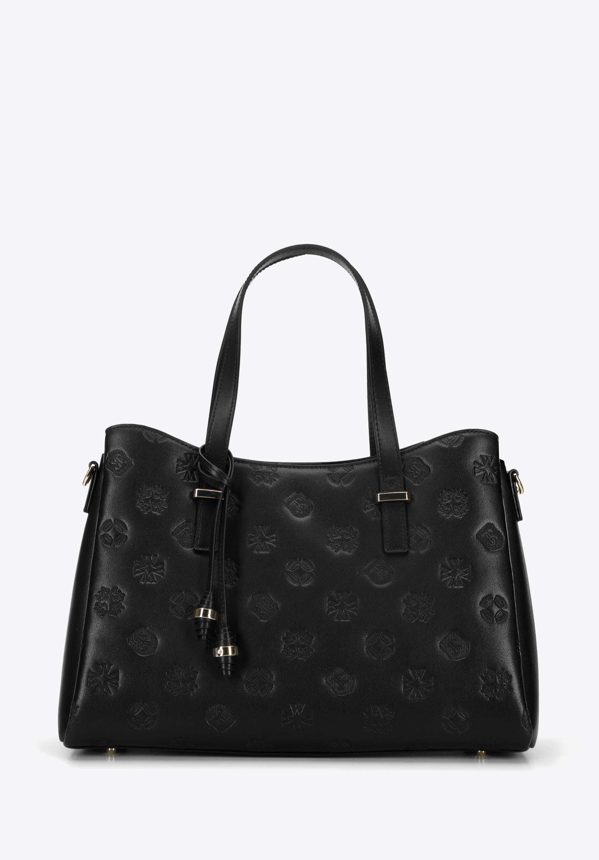 Geantă de mână din piele cu monogramă, cu fermoare decorative