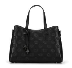 Geantă de mână din piele cu monogramă, cu fermoare decorative, negru, 96-4E-642-1, Fotografie 1