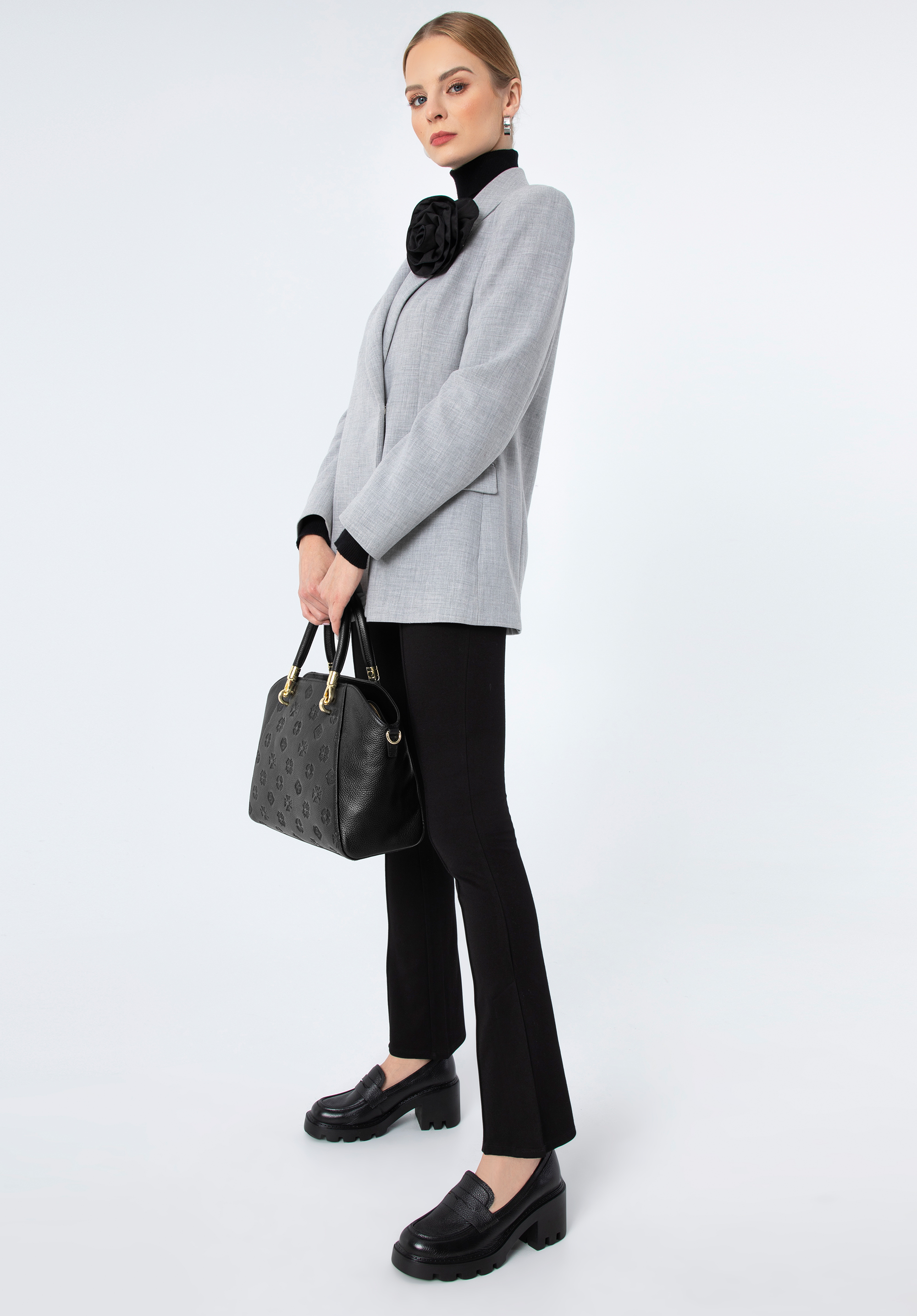 Geantă tote cu monogramă din piele, negru, 97-4E-625-1, Fotografie 1
