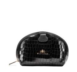 Geanta cosmetica din piele croco, semicirculara, negru, 15-3-005-11, Fotografie 1
